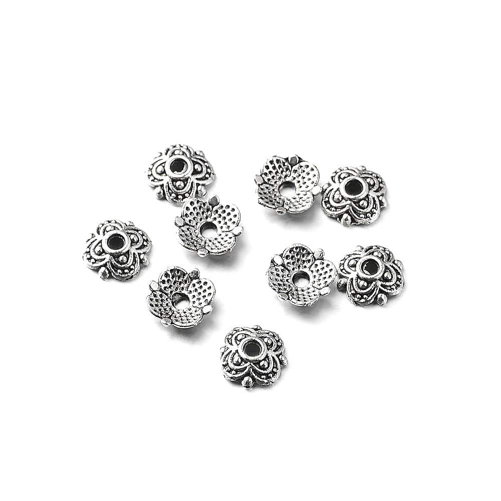 Antique Silver Metal Alloy 7mm Flower Bead Caps Pack of 110+