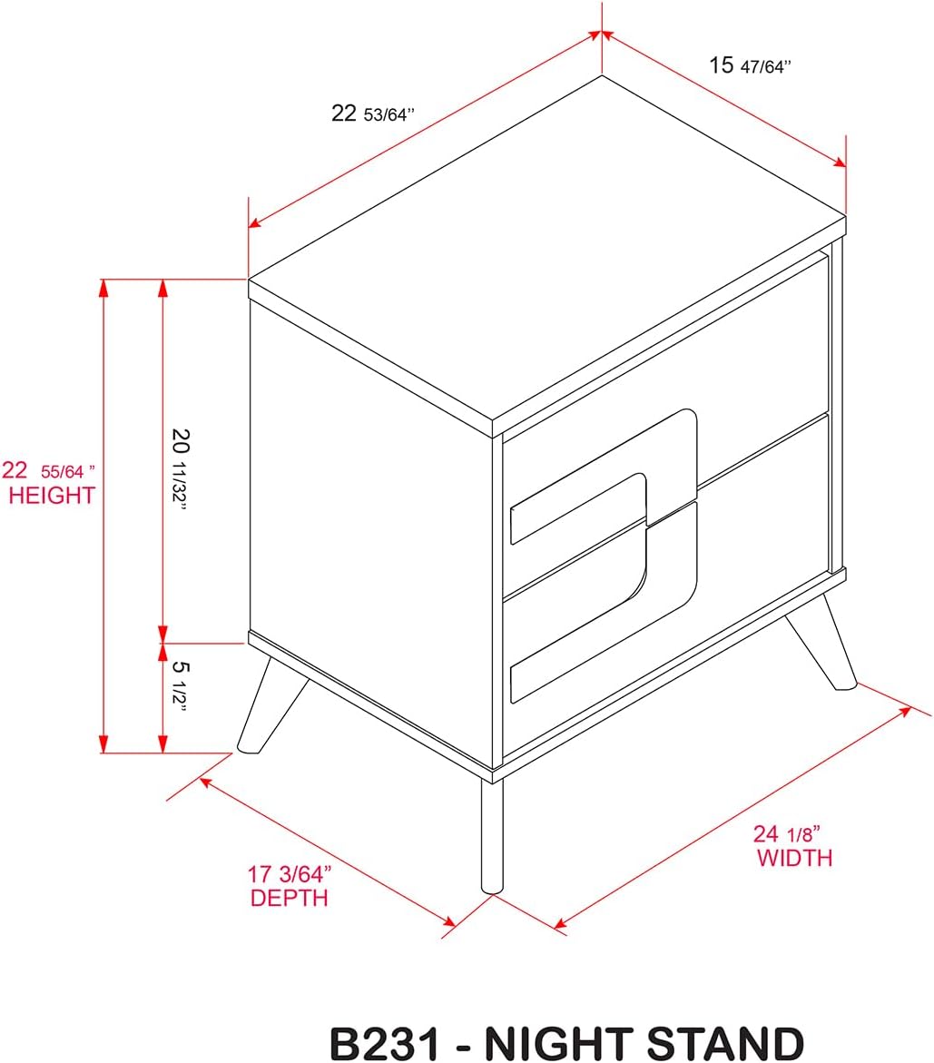 Kings Brand Furniture Claire Wooden 2-Drawer Nightstand - Bedside Table, White/Gold