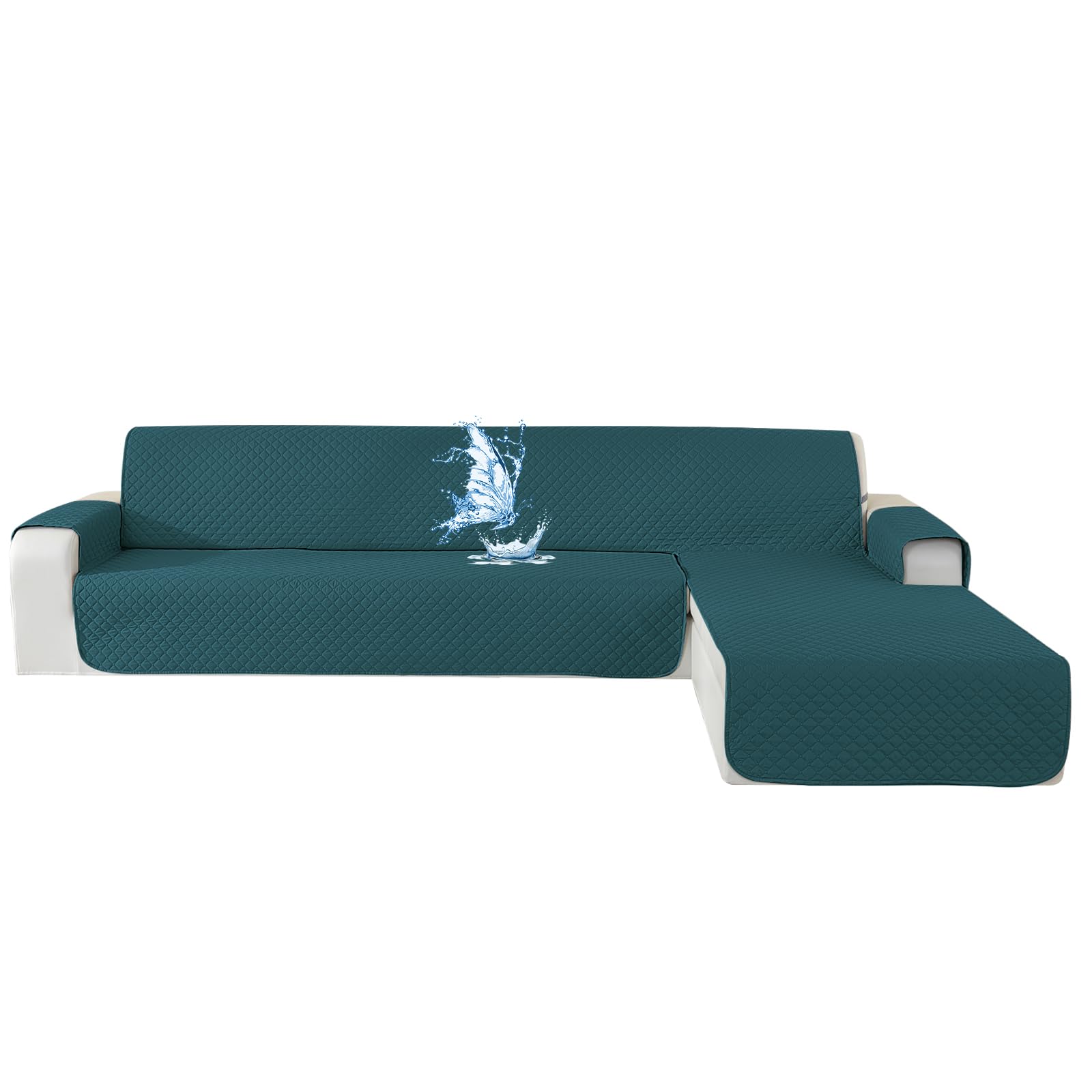 Funda Sofa Chaise Long 3 Plazas Impermeable, Fundas Sofa L Chaise Longue Izquierdo/Derecho Reversible, Antideslizante, Ajustables, Anti Gatos, Verde Oscuro Global Recycled Standard Global Recycled Standard Global Recycled Standard