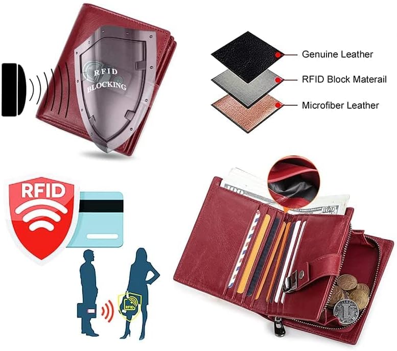 LIOONS Minimalist Wallet Leather Women's Wallet with RFID Short Purse Clutch Women's Girls Lock Buckle Bi-fold Zipper Coin Pocket Multi Card Holder Card Holder