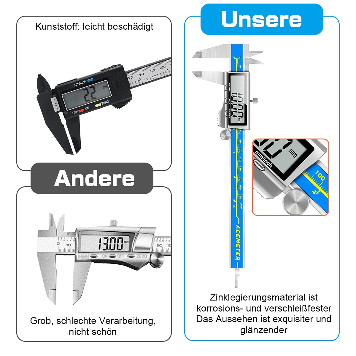 Digitale Schieblehre Industriequalität Orthland Messschieber Digital Messlehre 150mm Mit Groß Lcd Präzision Schublehren Tiefenmesser Edelstahl Analog Ip54 Wasserdicht Für Innen Außen stufen Messing