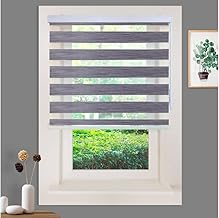 Wymo Zebra Blinds for Windows 27''W X 32''H inch Grey - Cordless Manual Control Stick - Horizontal Window Blinds Roller Shades - Light Filtering Roller Shades for Windows