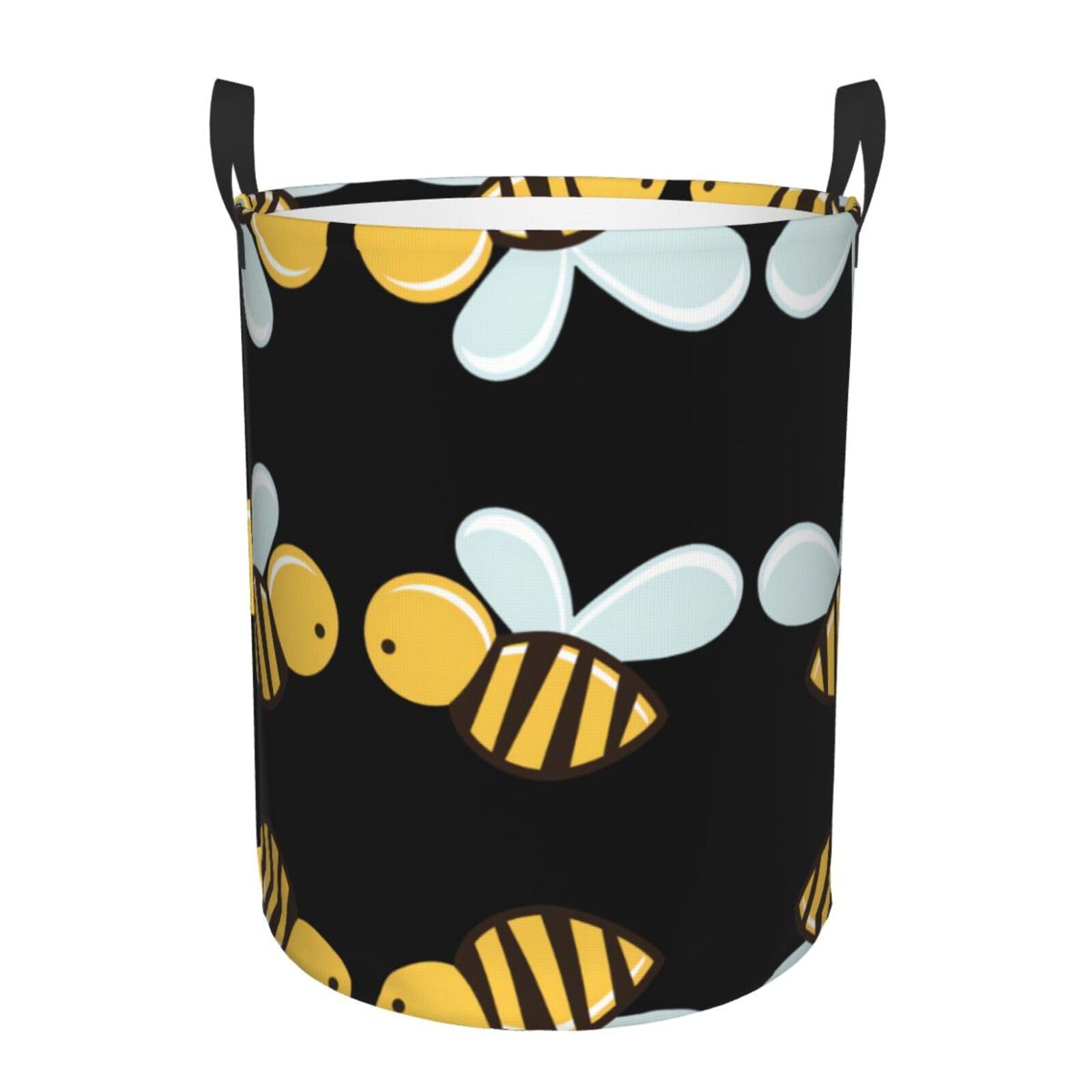 M Circular Hamper – Collapsible Cartoon Bee Print Laundry Basket