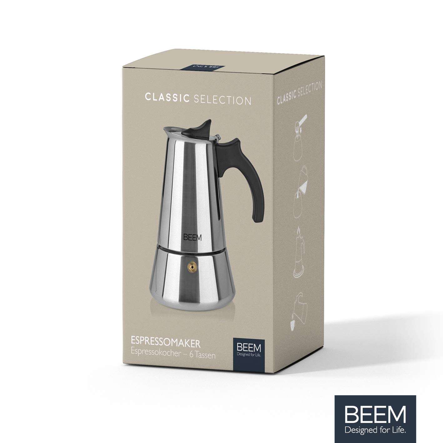 BEEM Cafetera italiana de acero inoxidable, 300 ml