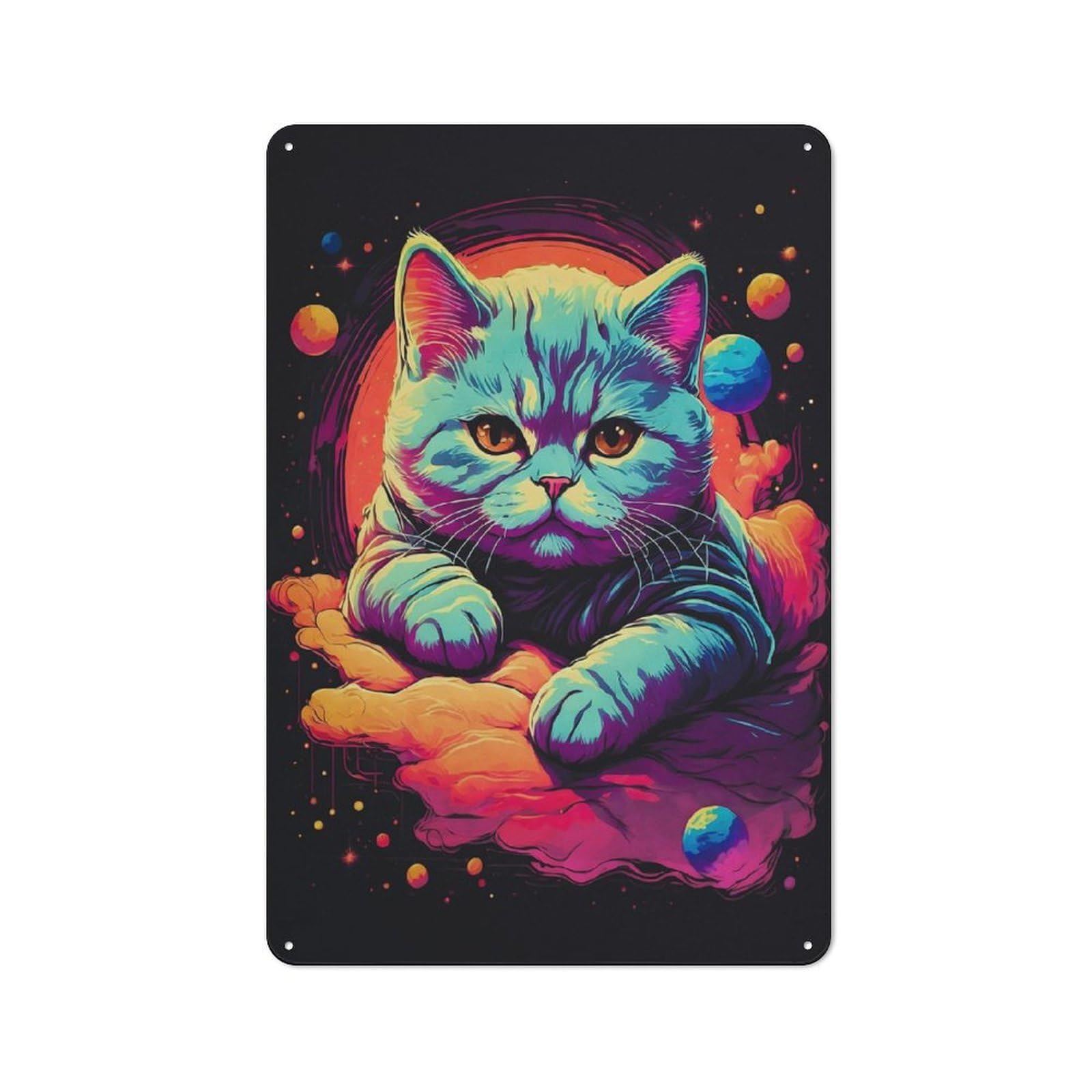 Junmoney Exotic Shorthair Kitten 30X20cm Retro-Style Tin Sign With For Café Or Restaurant, Winter Wall Decor For Hospitality Interior Collectors
