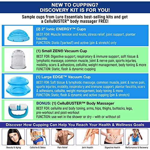 Image of Lure Essentials Silicone Cupping Set Beginner Set - Cupping Therapy Set for Muscles Joints and Cellulite with Body Massager Cupping Set Massage Therapy Cups