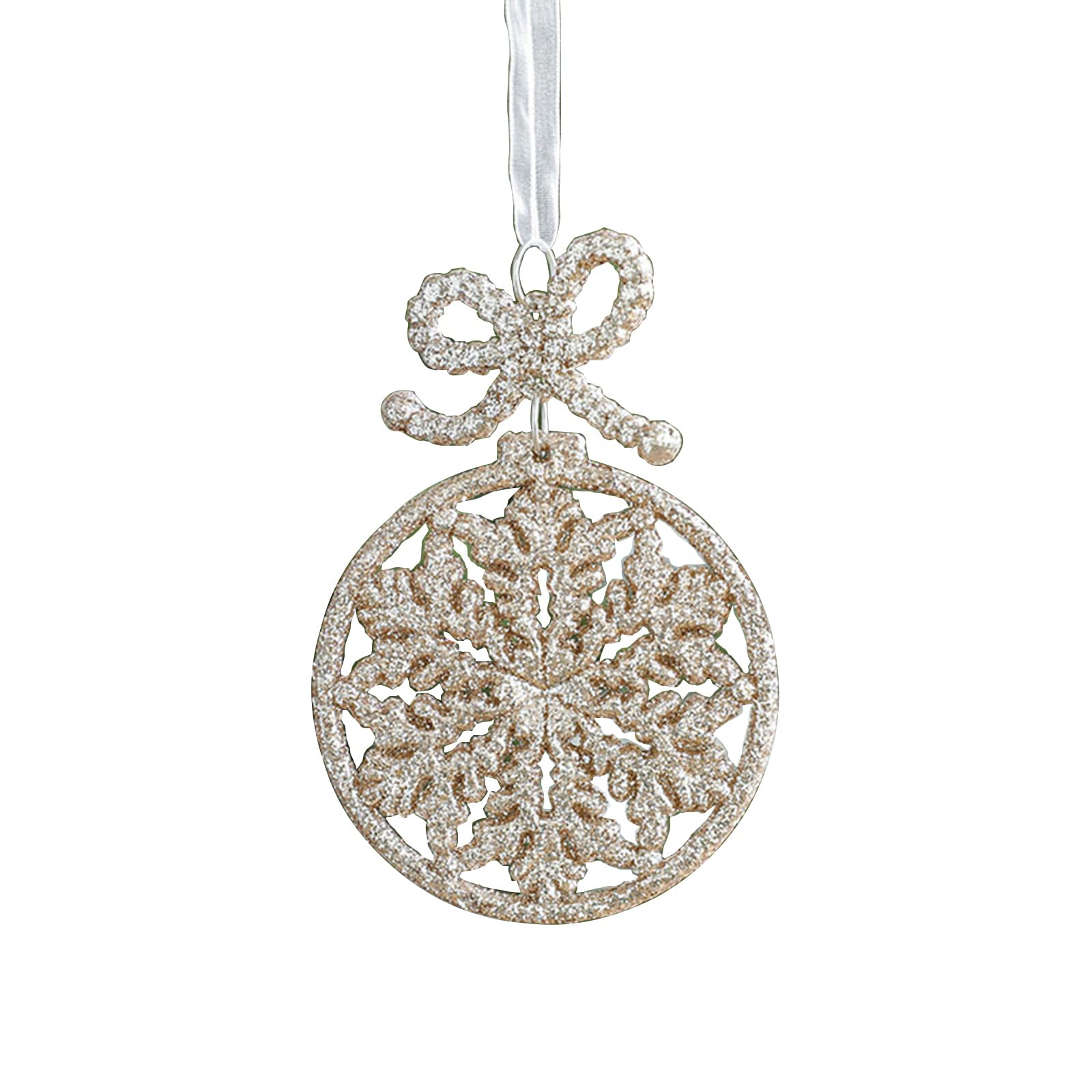 Jazuaiao Champagne Snowflake Christmas Tree Ornaments With Bow-Knot Decorations For Winter Gift Easy To Use For Celebrate Christmas Pendant Decoration