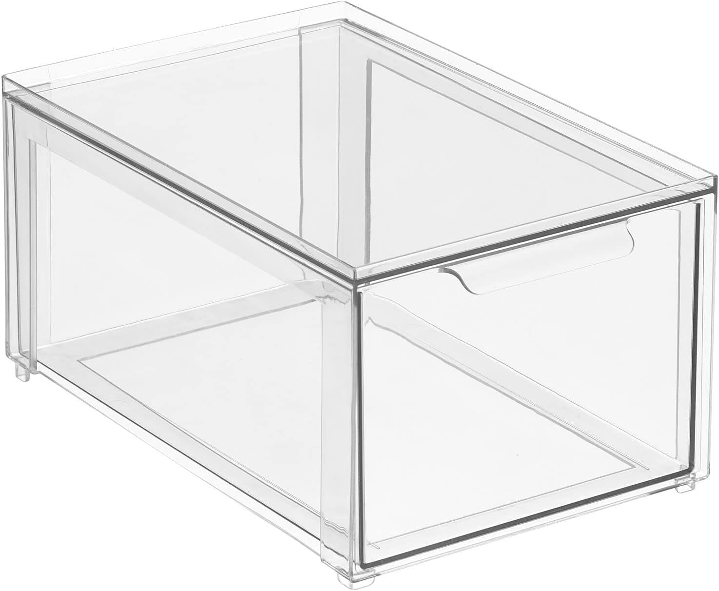 mDesign Storage Box – Deep Stackable Towel Storage Container with Pull-Out Drawer – Bathroom Organiser Box for Toiletries, Makeup and Beauty Products – Clear