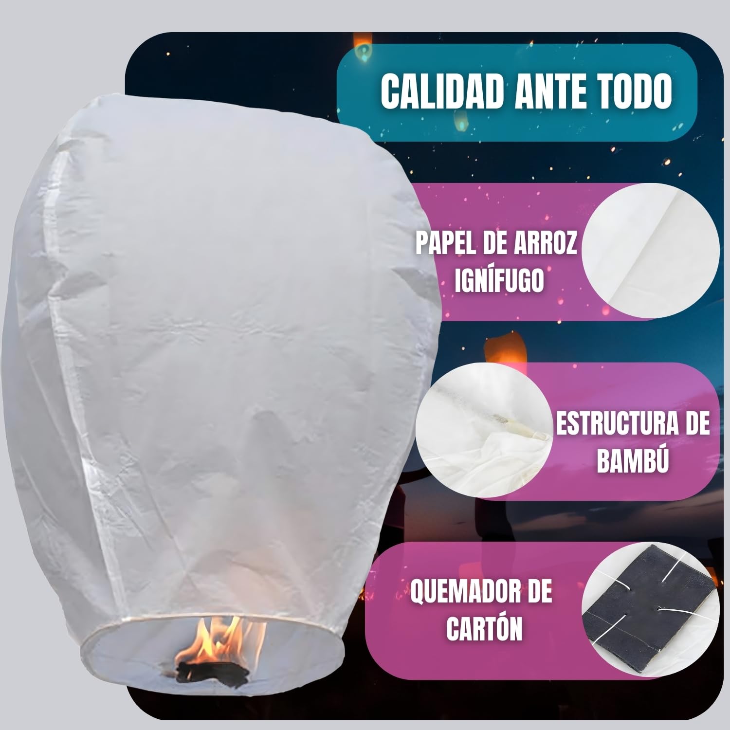 Farolillos Voladores de Papel Biodegradables y Gigantes 90x60cm, Sky Lanterns Velas Voladoras, Farol Volador - 10 Unidades