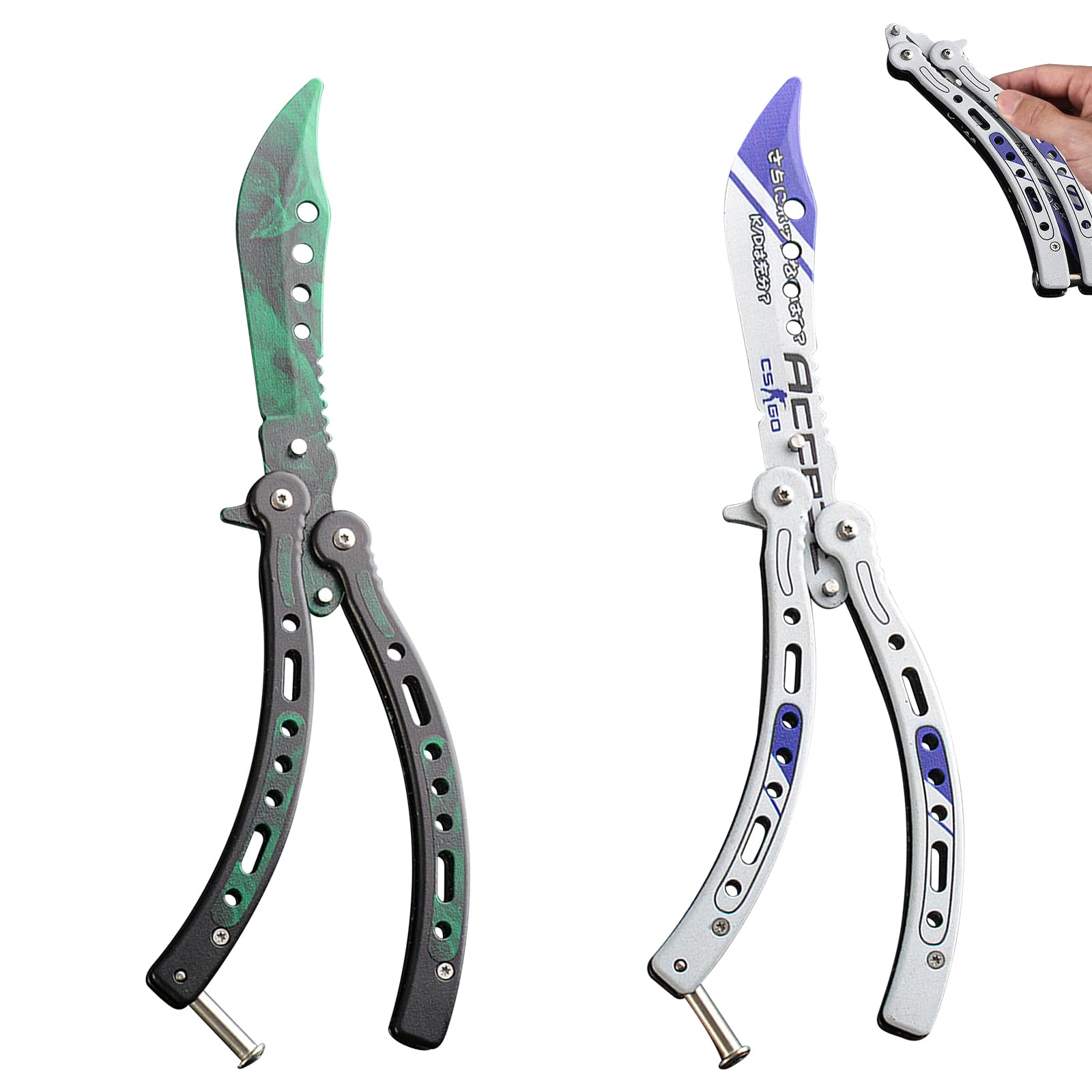 Butterfly Trainer: 2 pezzi coltelli a farfalla pieghevoli per allenamento lama non affilata pettine a farfalla in acciaio inossidabile per coltello Balisong da allenamento principianti