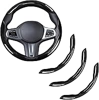 Glossy Carbon Fiber Steering Wheel Cover 3PCS Snap-On Set - Non-Slip Grip Protector Universal Fit 14.5-15 Inch Black