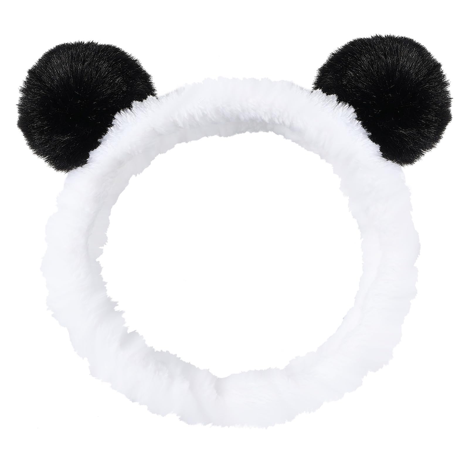 Pom Pom Panda Ears Plush Wash Face Headband Spa Hair Band Cuffs for Women Girls Facial Makeup Skincare Bath Head Wrap Kids Costume Party Supply Birthday Gift