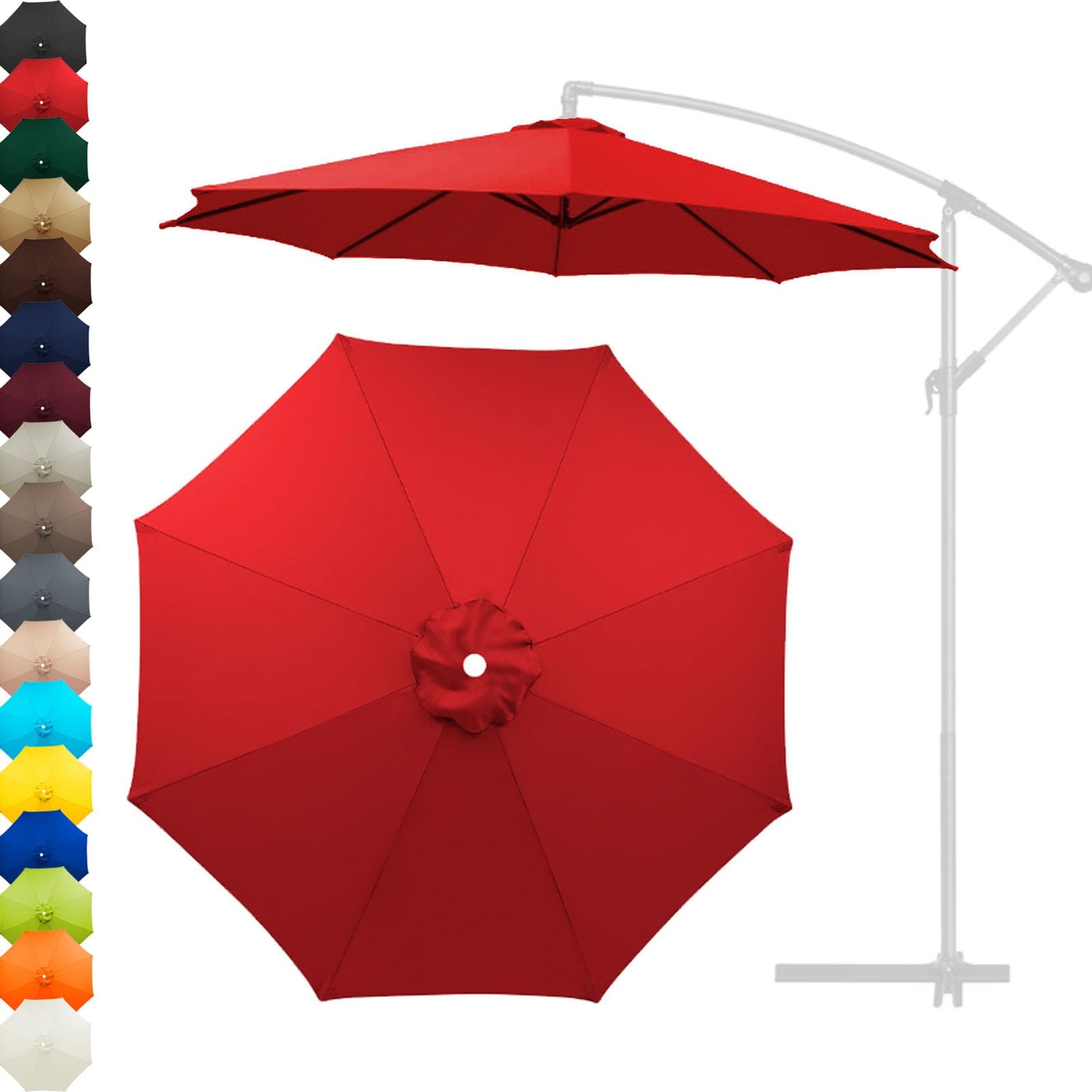 Telo Di Ricambio per Ombrellone Da Giardino, Telo Di Ricambio per Ombrellone Da 2m 2.3m 2.5m 2.7m 3.0m, Telo Di Ricambio in Poliestere per Ombrellone a 6 Stecche/8 Stecche(Red,270cm/8.5ft-8ribs)