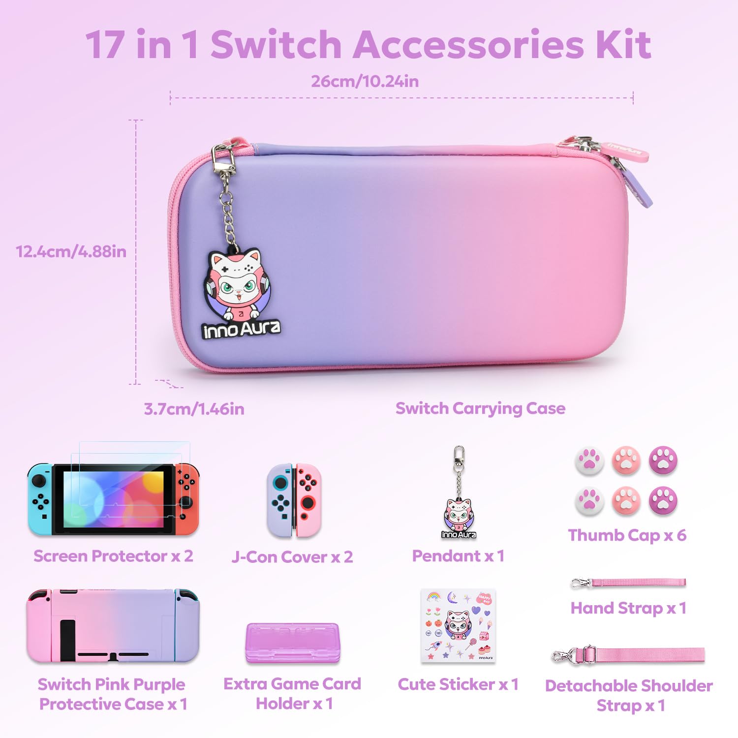 innoAura Custodia per switch NS, innoAura Switch, set di accessori con borsa per il trasporto, switch, custodia protettiva, protezione dello switch, custodia per switch