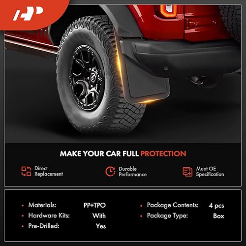 Miniatura 4 de A-Premium 4 protectores contra salpicaduras para camiones resistentes con hardware compatibles con Ford Bronco 2021-2023  42 puertas  Base,