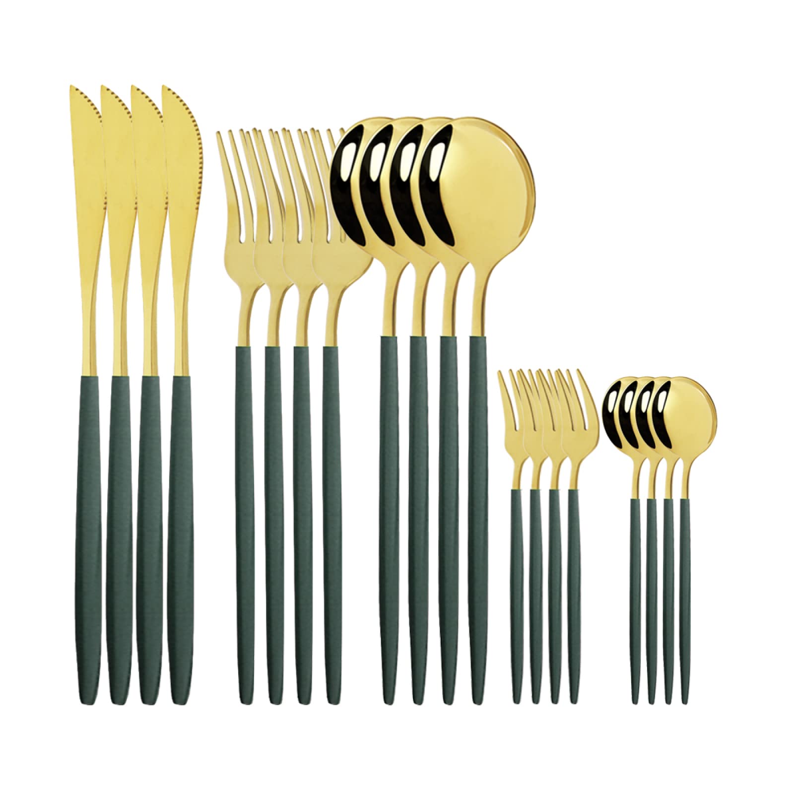Couteau en acier inoxydable et couverts vert or anti-ternissement pour vos repas