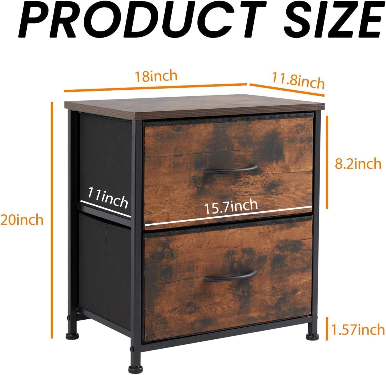 Elevon Nightstand with 2 Drawers, Bedside Table Small Dresser with Removable Fabric Bins, Night Stand, Bedside Furniture, End Table with Fabric Bins for Bedroom, Closet