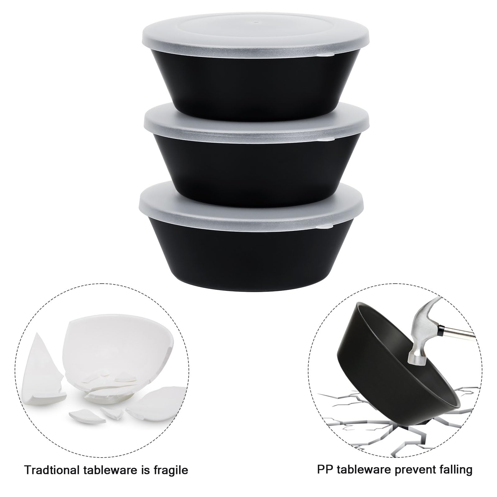 Set 4 Ciotole In Plastica Senza BPA Da 1000 Ml - Nere, Per Microonde E Lavastoviglie, Ideali Per Zuppa E Insalata - Foto 5