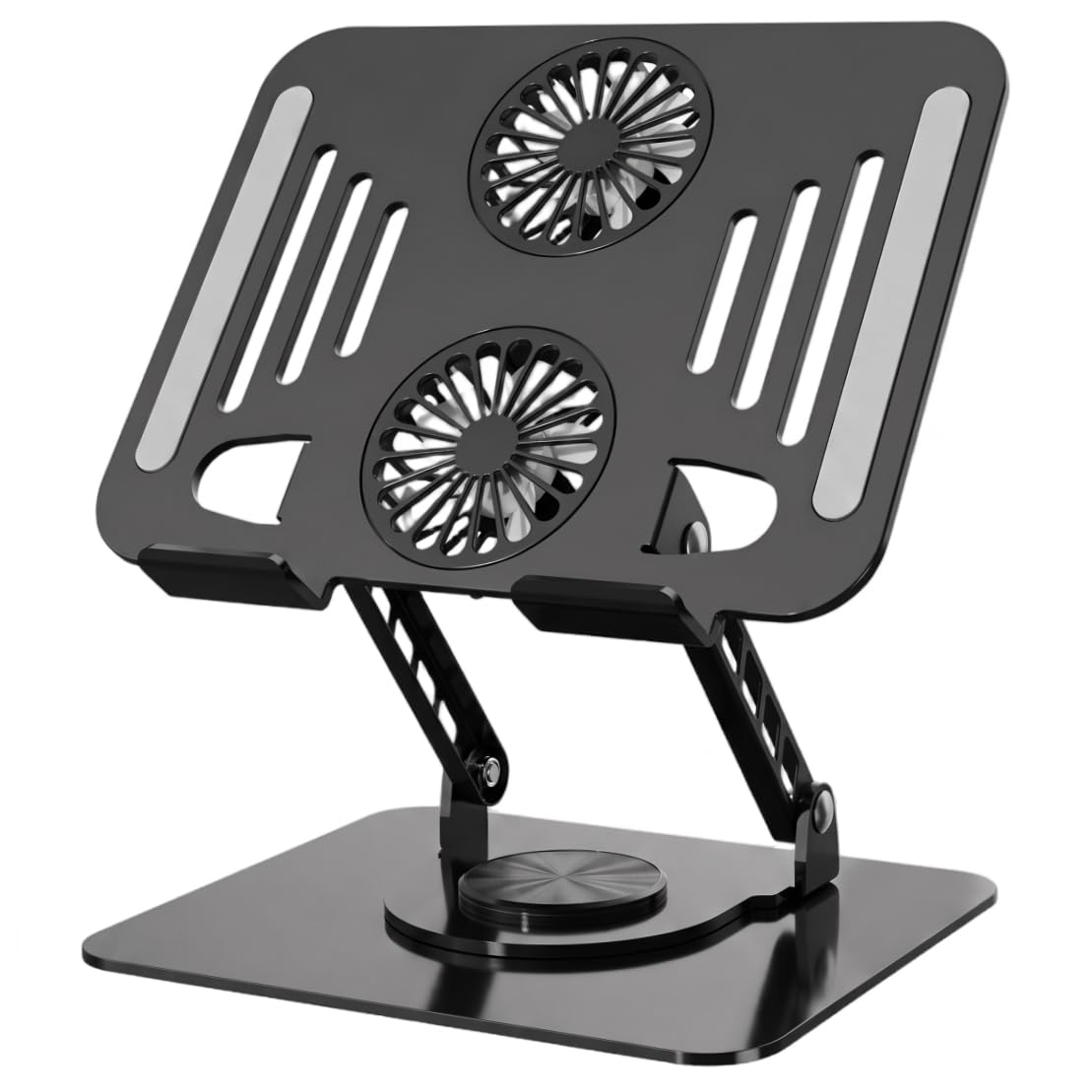 Supporto di raffreddamento per laptop con ventola, supporto di raffreddamento per laptop Dual Turbo – Riser in lega regolabile con rotazione a 360° per scrivania (nero)