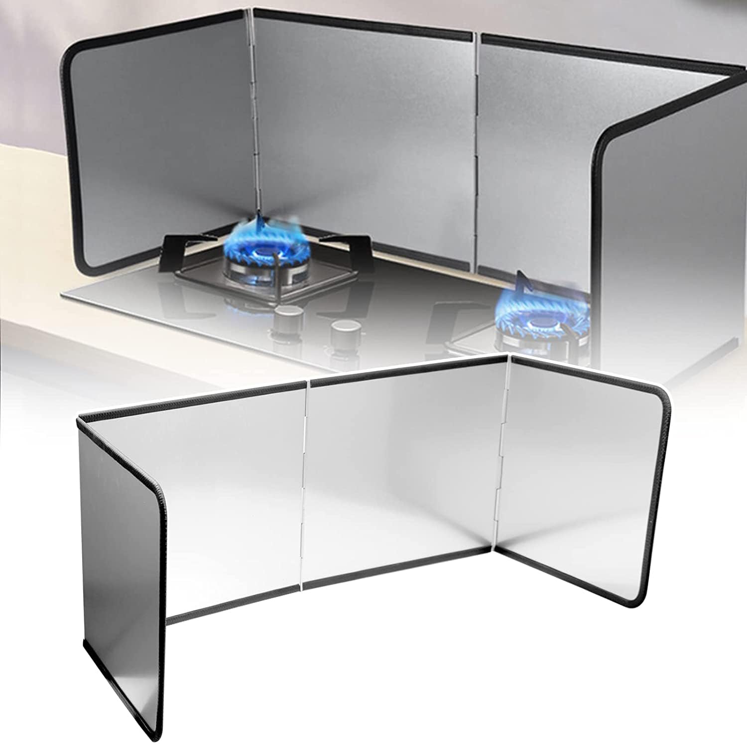 Arabest Grease Splatter Guard, Foldable Stainless Steel Oil Splatter Screens for Frying Pan, Nonstick Oil Splash Insulation Board Oil Splatter Guard Stove Heat Insulation Board for Cooking (4 Sided)