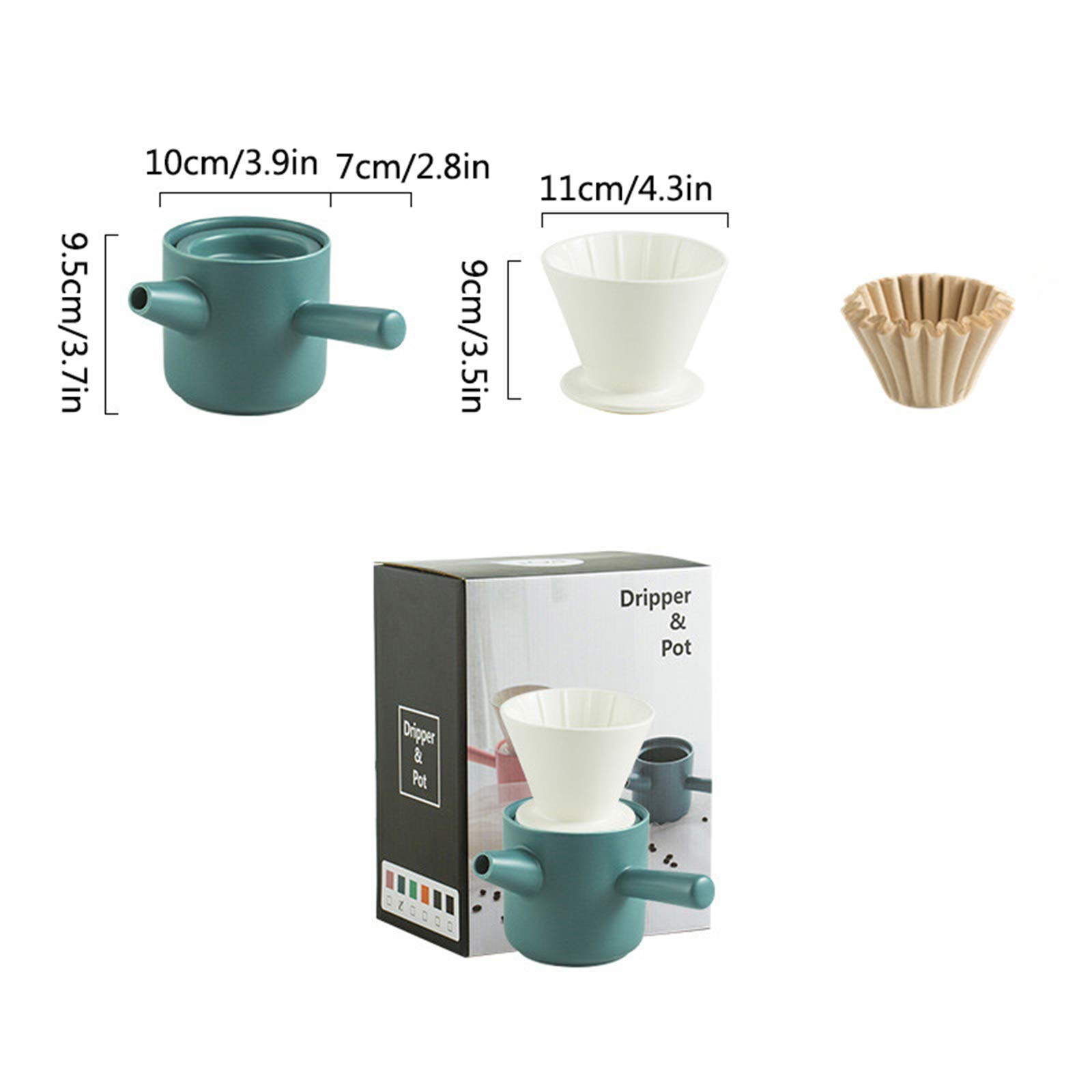 Gießen Sie über Kaffeefilter, Wiederverwendbare Keramik Kaffeefilter Topf Set mit Kaffeekanne Filter Tasse Filterpapier für Home Cafe Office