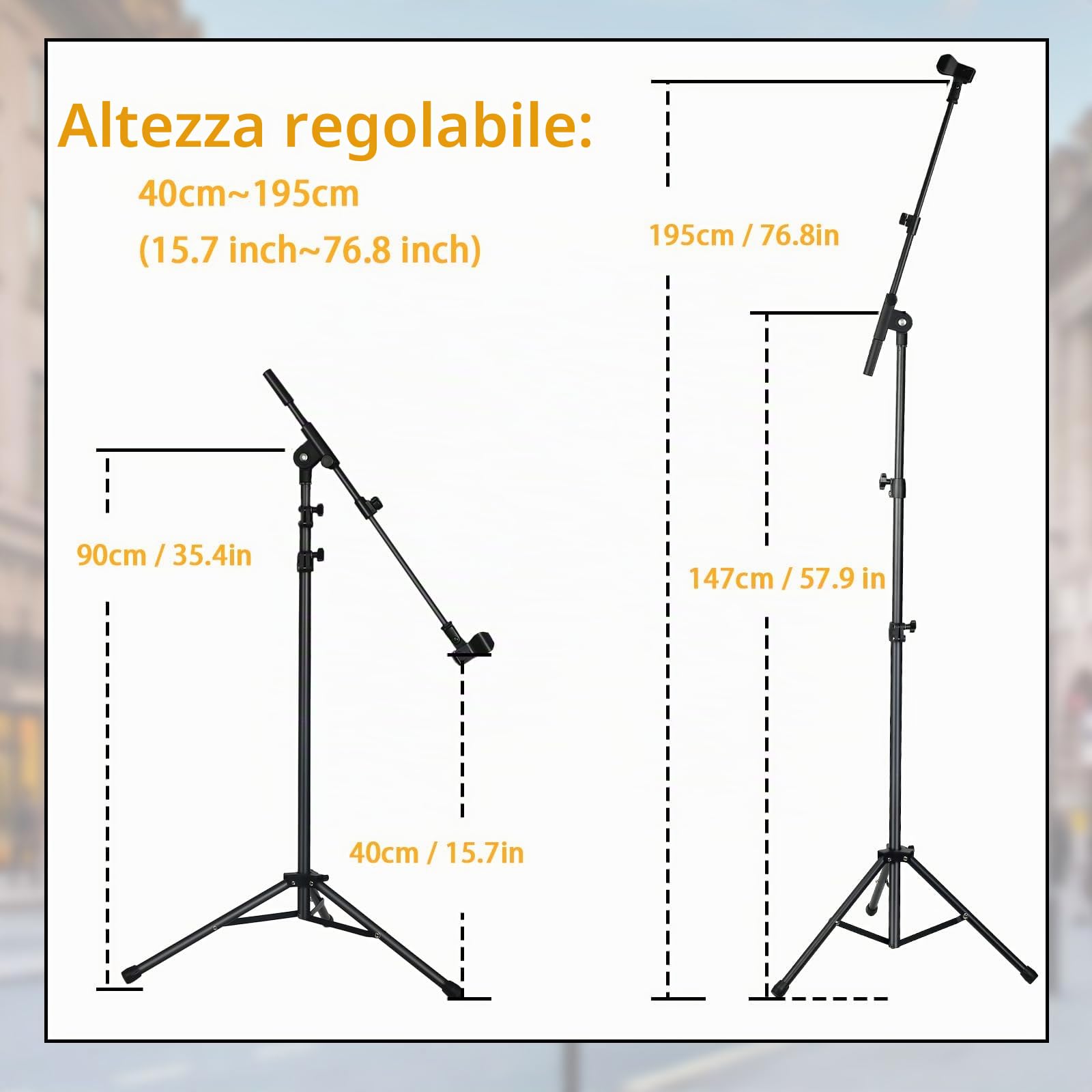 Asta Microfono da Terra a Treppiede con Braccio a Giraffa per Blue Yeti Samson Q2U Fifine K6 AM8, Asta per microfono con Borsa, Adattatore 5/8", 2 Clip e Fascette