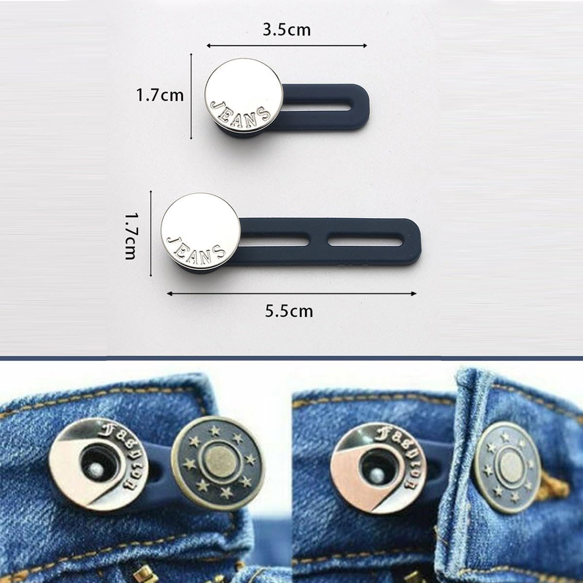 8 Estensori Per Pantaloni Regolabili – Bottoni Elastici In Metallo E Silicone – Per Jeans, Gonne E Colletti – Uomo, Donna E Bambino