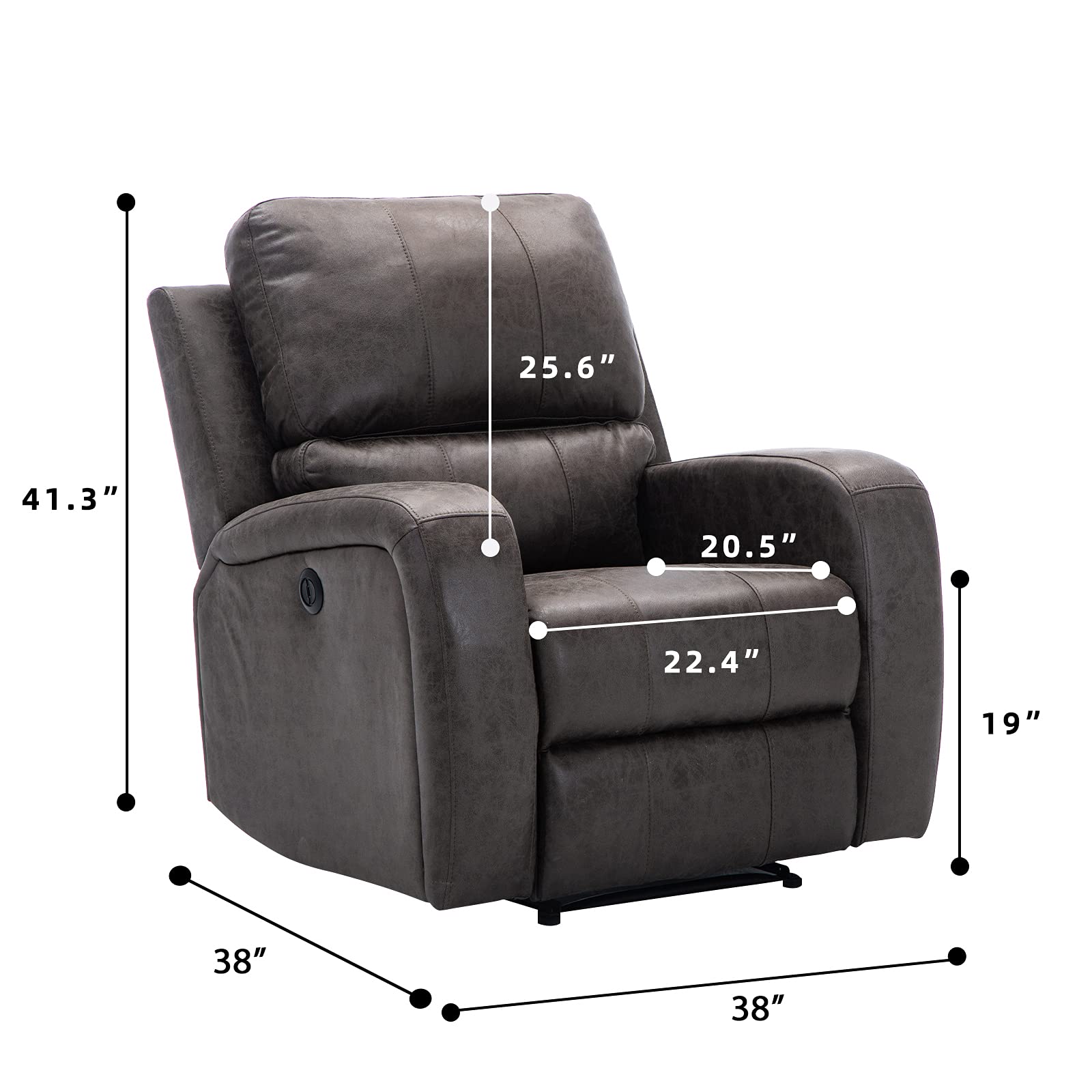 Bonzy Home Power Recliner Chair Air Suede Overstuffed Electric Faux