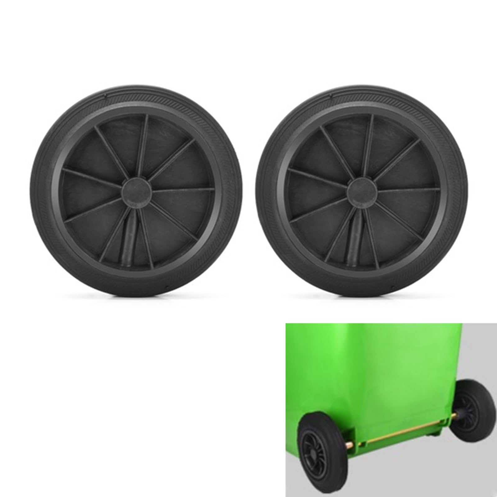 Roue de Rechange pour Poubelles, 180mmRoue de Remplacement pour Poubelle a Roulettes, Conteneur Poubelle Roue de Rechange, Roue pour Poubelle Exterieur, Roue en Caoutchouc pour Poubelle, 2Pcs