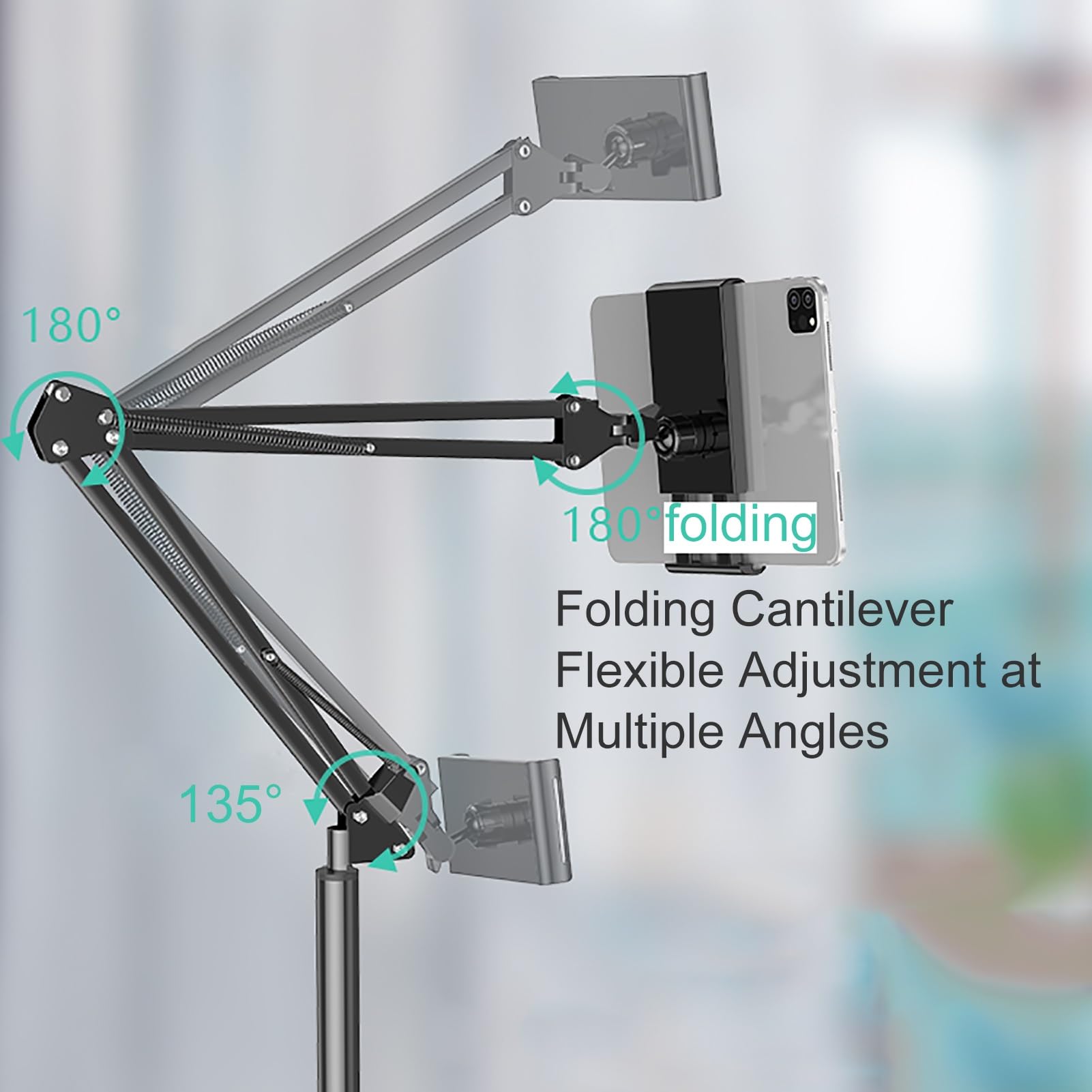 Réglable Support Tablette sur Pied, Porte Liseuse avec Tourne-Page à Distance, Téléphone Stand à roulettes