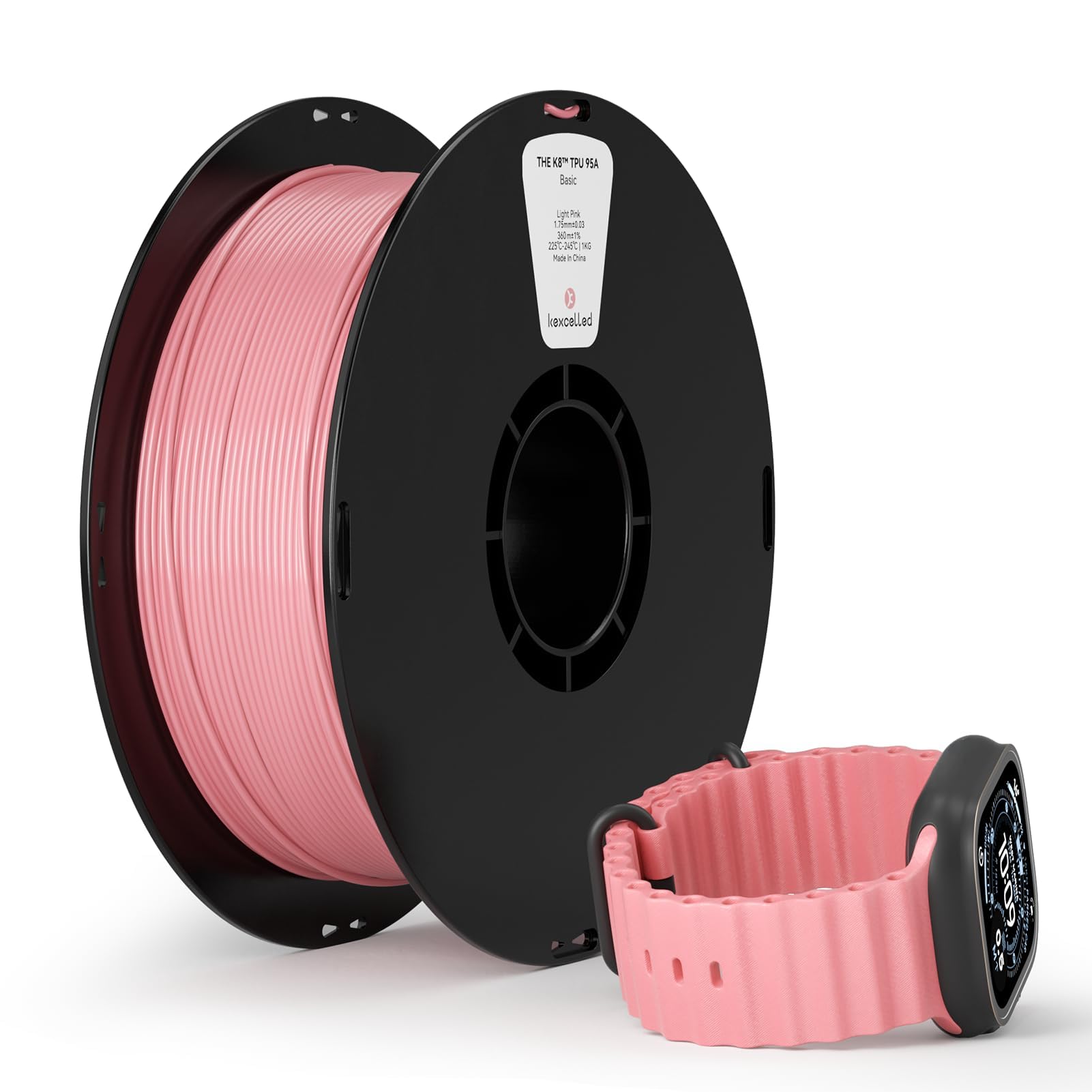 kexcelled Filament TPU 95A Rose Clair pour Imprimante 3D 1,75mm 1kg