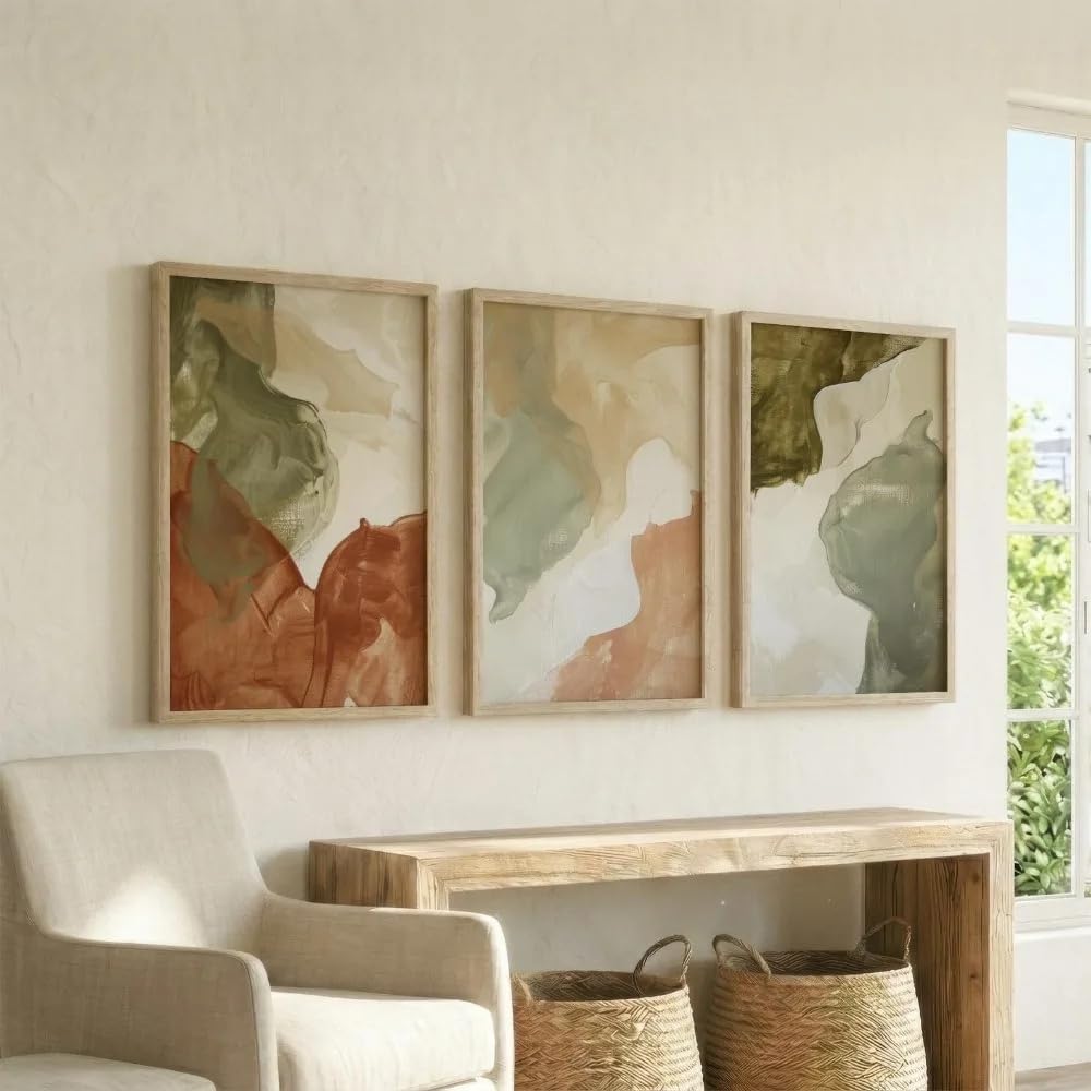 Dittelle Frameless Olive Green Sage And Terracotta Poster,Modern Living Room Canvas Wall Art Prints,Calm Earthy Tones Minimalist Art Print(60X80cm/3Pcs )
