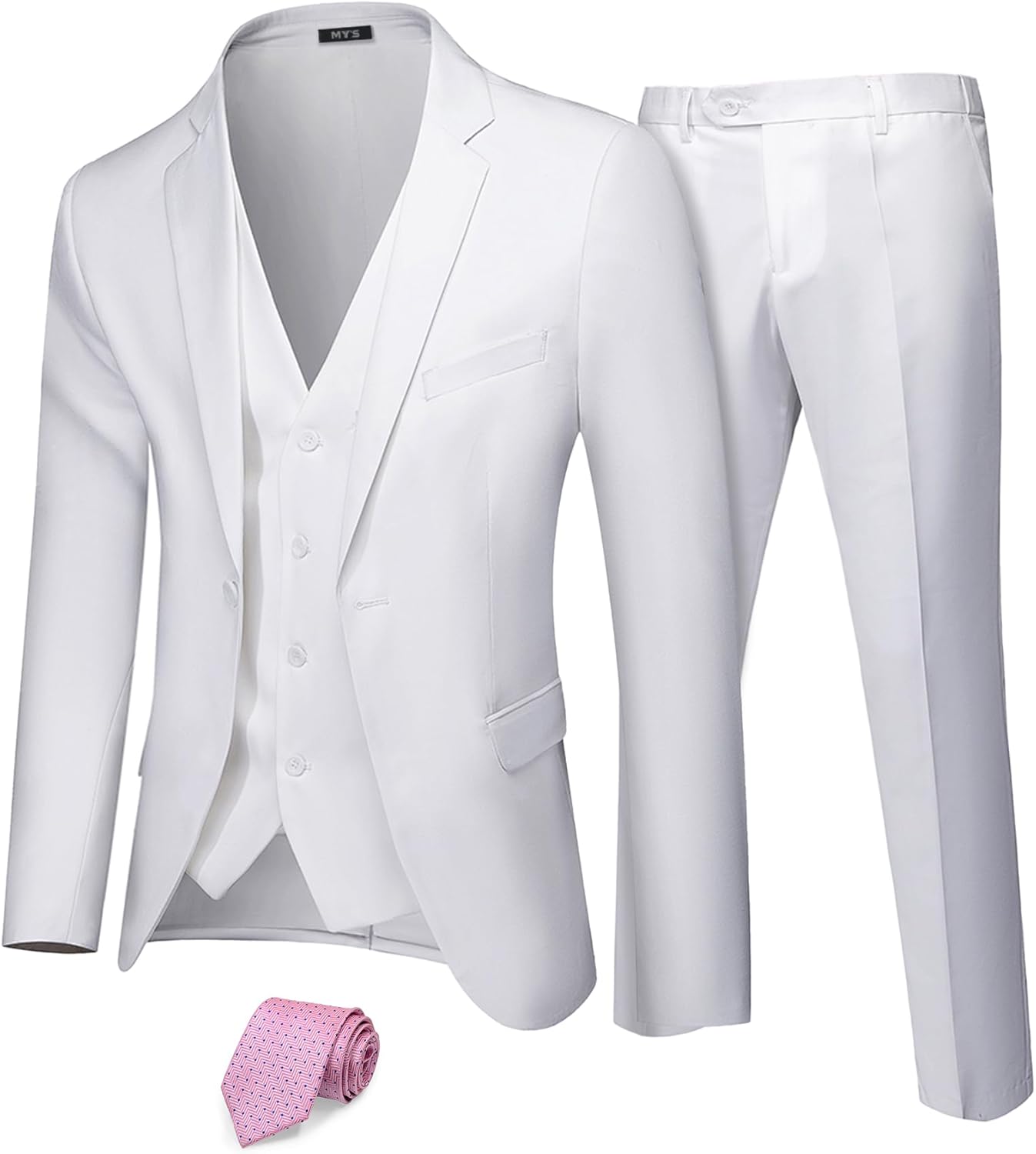 MY'S Men's 3 Piece Suit Set with Tie, One Button Slim Fit Jacket Vest & Pants, Party Wedding Prom Blazer Waistcoat & Trousers