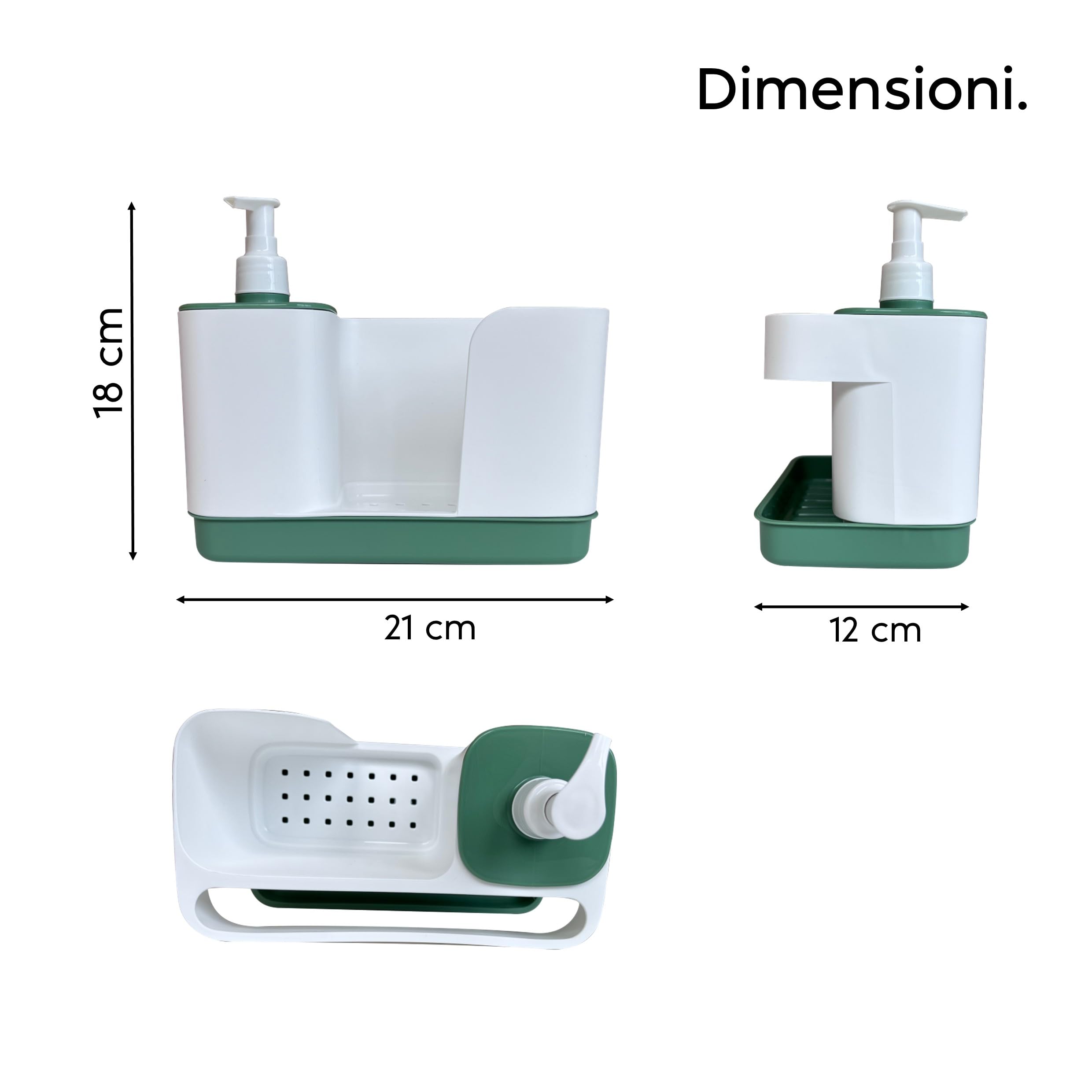 Snips Riordinello Porta Spugne Lavello Cucina 3 in 1, Dispenser Sapone 400 ml con Dosatore, Porta Strofinacci e Organizer Lavello, Accessorio Salvaspazio Cucina, 21 x 12 x 18 cm, Made in Italy