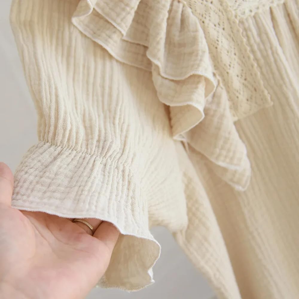 Camisón para Mujer - Camisón De Verano para Mujer, Vestido Largo De Algodón Crepé con Manga De Hoja De Loto, Camisón De Manga Corta De Estilo Palaciego, Falda para El Hogar