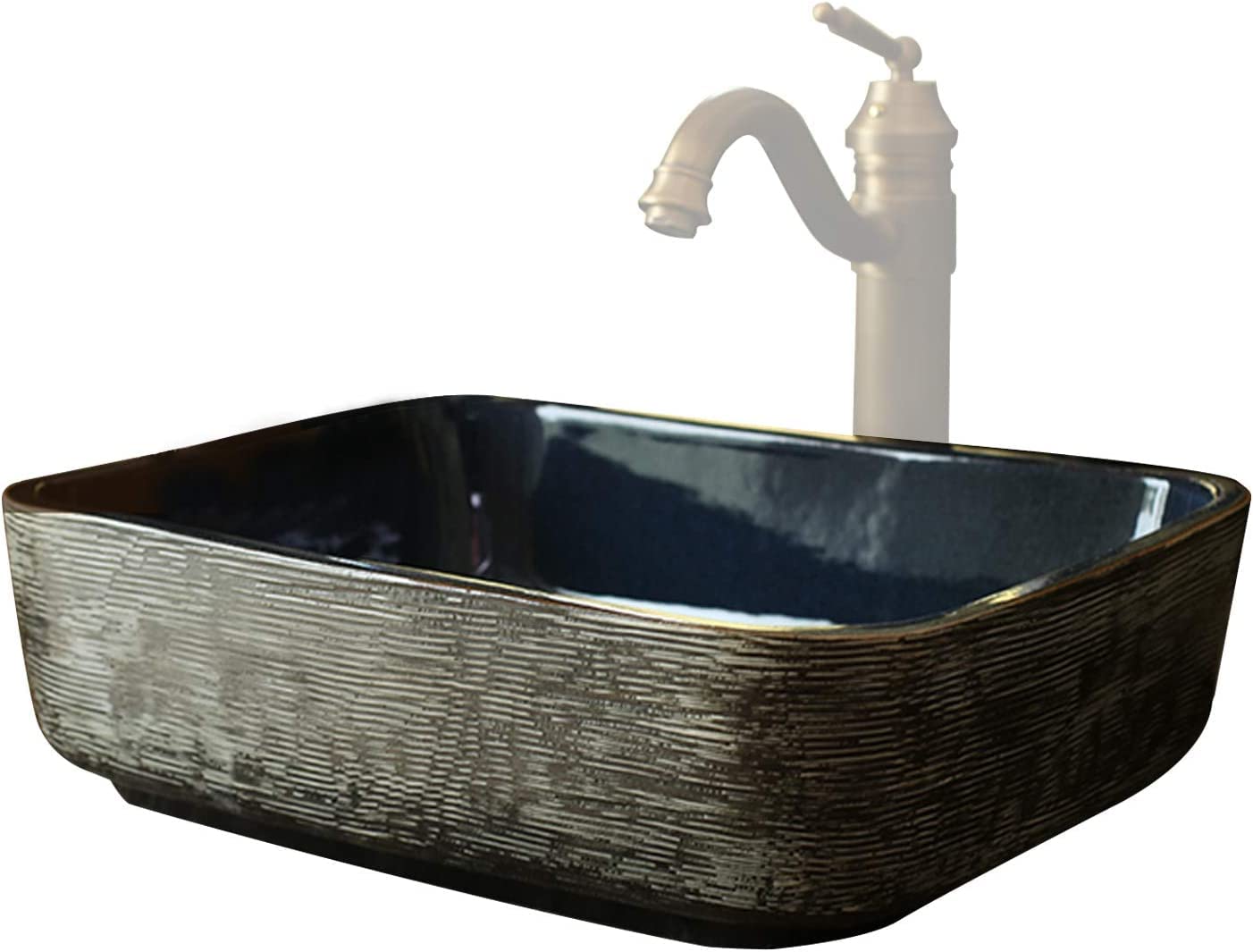 WOTZOV Ceramic Bathroom Sink Retro Rectangle Ceramic Vessel Sink Countertop Wash Basin Sink For Cloakroom Bathroom Without Overflow,C