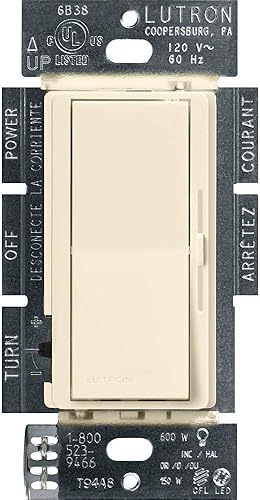 Lutron Diva LED+ Interruptor Regulador de Luz para Bombillas LED Regulables, Halógenas e Incandescentes, 150 Vatios, Unipolar o 3 Vías, Almendra