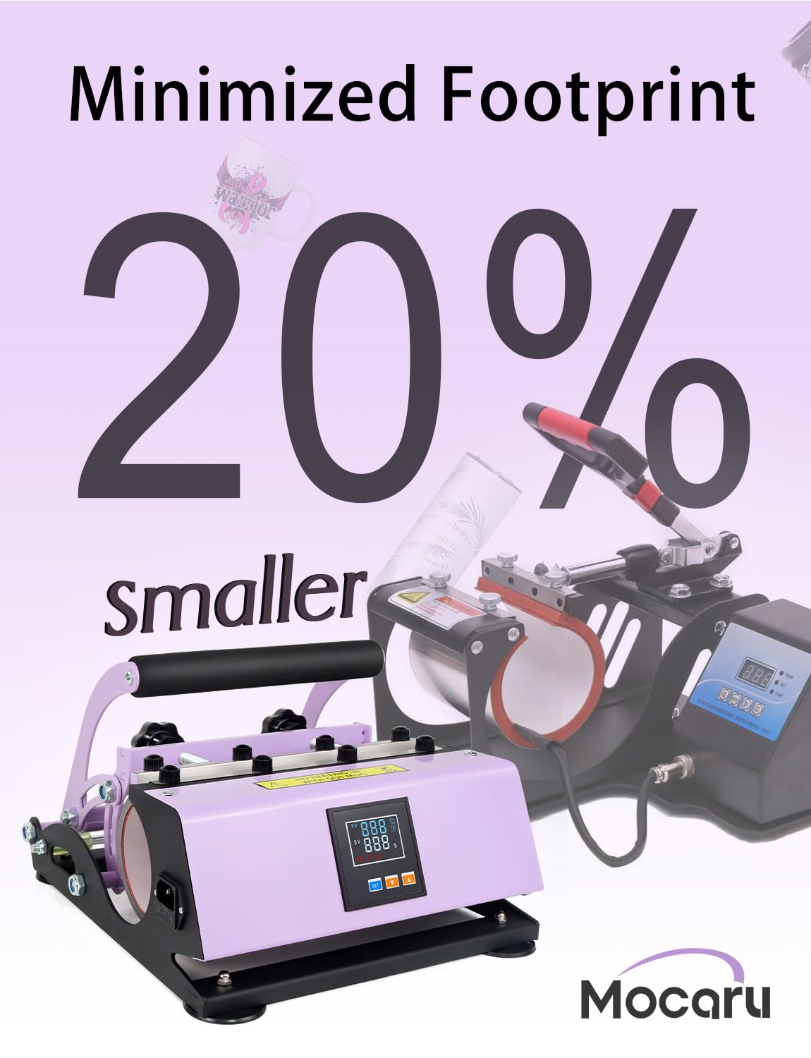 Mocaru Tumbler Mug Heat Press Machine 110V for 20OZ 30OZ Sublimation Blanks Glass Tumbler Skinny Straight Cups 11OZ-15OZ Ceramic Mugs 20 Sheets Paper Heat Resistant Tape Gloves for Gift