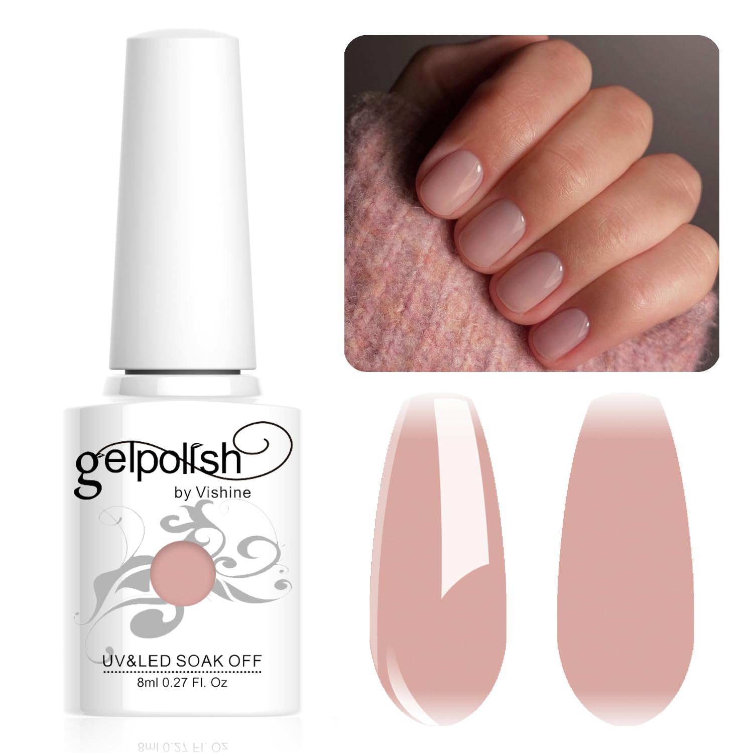 Vishine French Rose Gel Polish Nude Pink Gel Polish Translucent Nail Soak Off LED Nail Lamp Jelly Gel Polish Nail Art Gel Polish Nail Art Gel 8ml M086 …