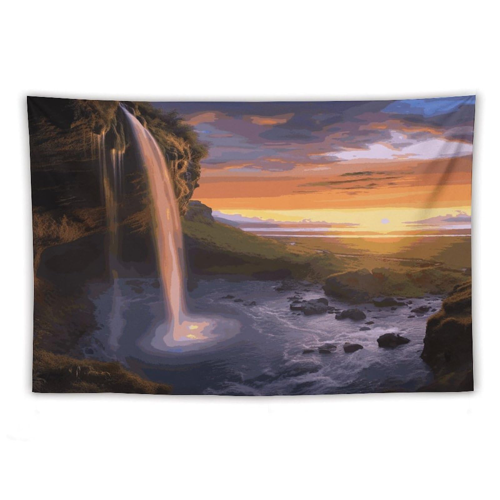 LDGSUPH Waterfall at Sunset Tapestry Wall Hanging Decor Anti-fading Aesthetic Wall Tapestries Fashion Wall Blanket Decor Modern Wall Art Tapestry for Bedroom Home Decor 40"x60"