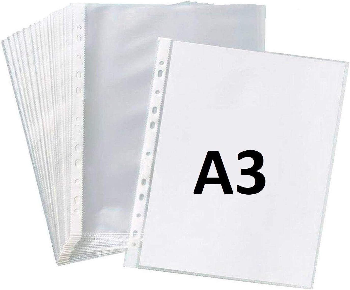 True-Ally Heavy Duty 25 Pcs 200 Micron Transparent Document Sleeves, Leaf Sheet Clear Certificates/Waterproof Sheet Protectors 11 Holes Punched Ring Files Folder (A3 Size) (25 Sheets - 200 Micron)