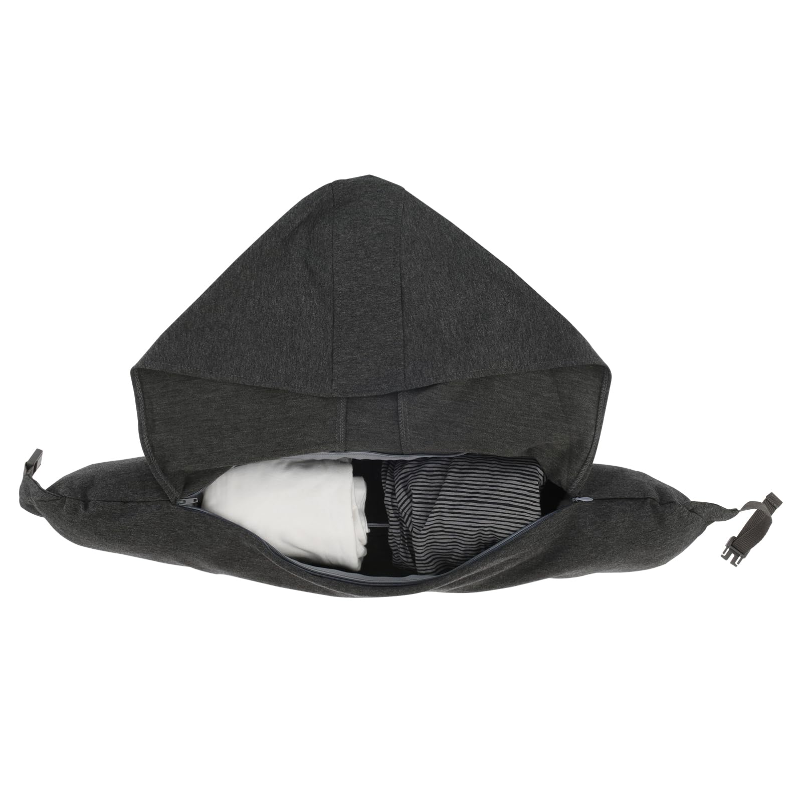 Haijed Dark Grey Travel Pillow Stuffable With Clothes, Hooded Design Fillable Neck Pillow Cover, Multi Functional Space Saving Neck Pillow Storage Bag For Travelling, Only Travel Pillowcase, No Filler(Dark Grey)