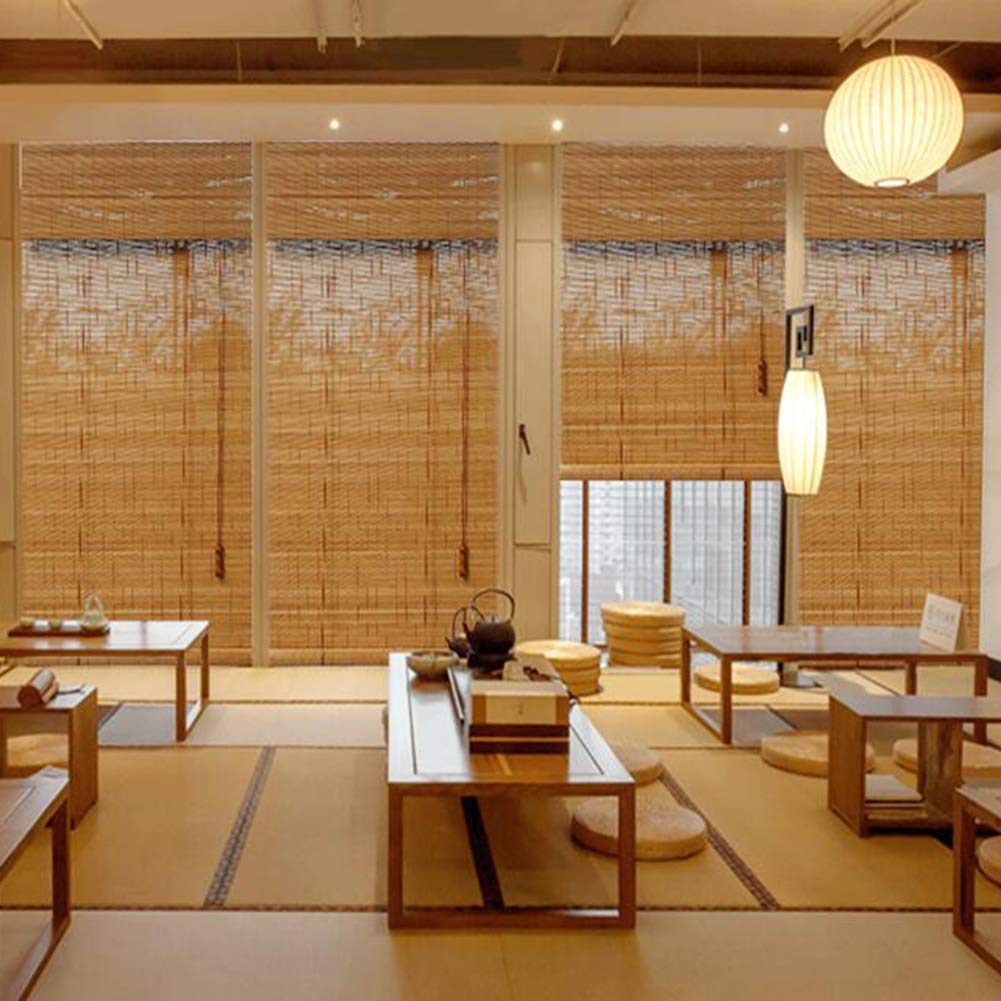 GDMING Cortina De Bambú Estor Opaco Enrollable Protector Solar Dividir Decoración Panel para Estilo Japones Sala De Te Hecho A Mano Imagen Impresa Cortina De Ventana con Cenefa,52 Tamaños