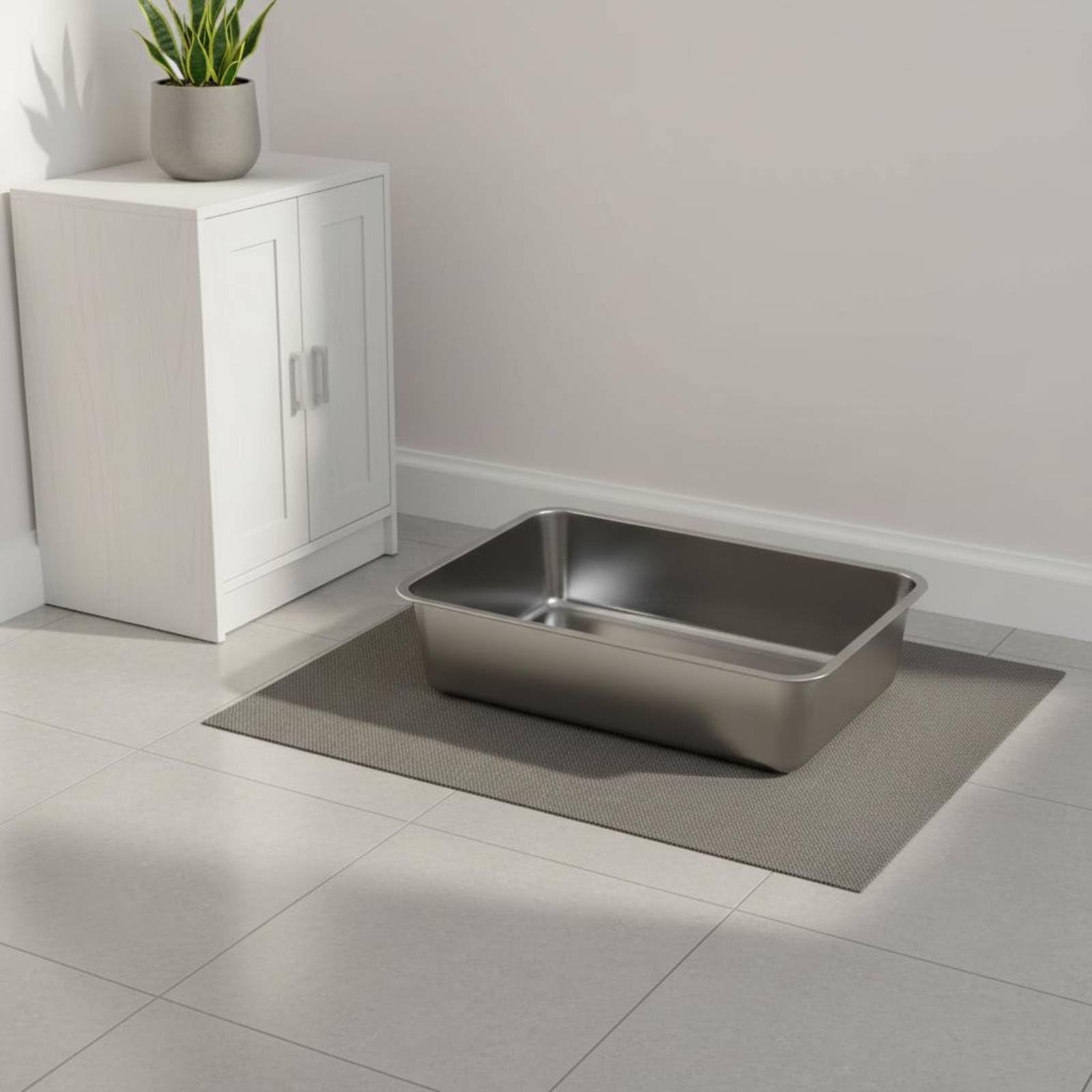Contenitore Industriale Cassetta Igienica per Gatti Grande in Acciaio Inossidabile con Bordi Rialzati Superficie Liscia Facile da Pulire Adatta a, Grande 60x40x15cm, Acciaio Inossidabile 201