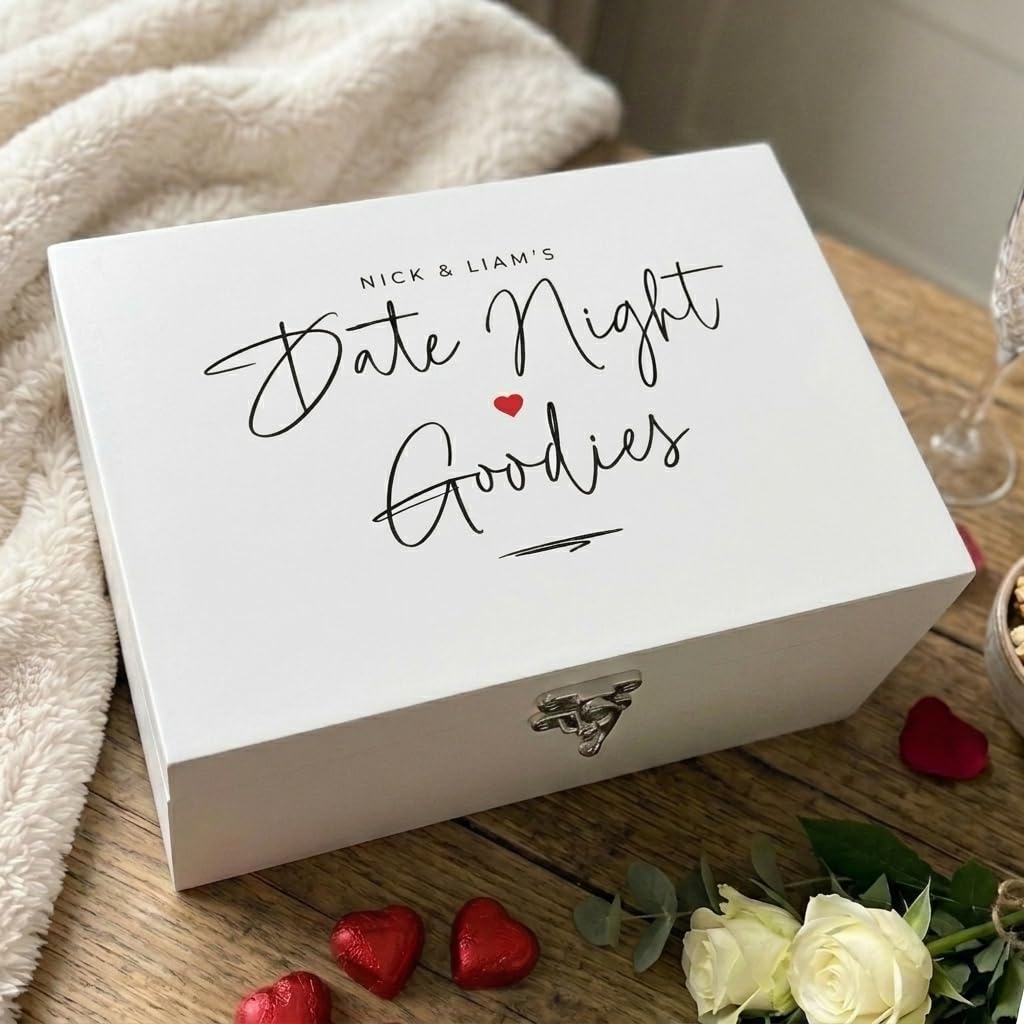 Caja personalizada de madera de pino blanco con bisagras y cierre, regalo de San Valentín, aniversario, boda, 30 cm x 23 cm x 18 cm