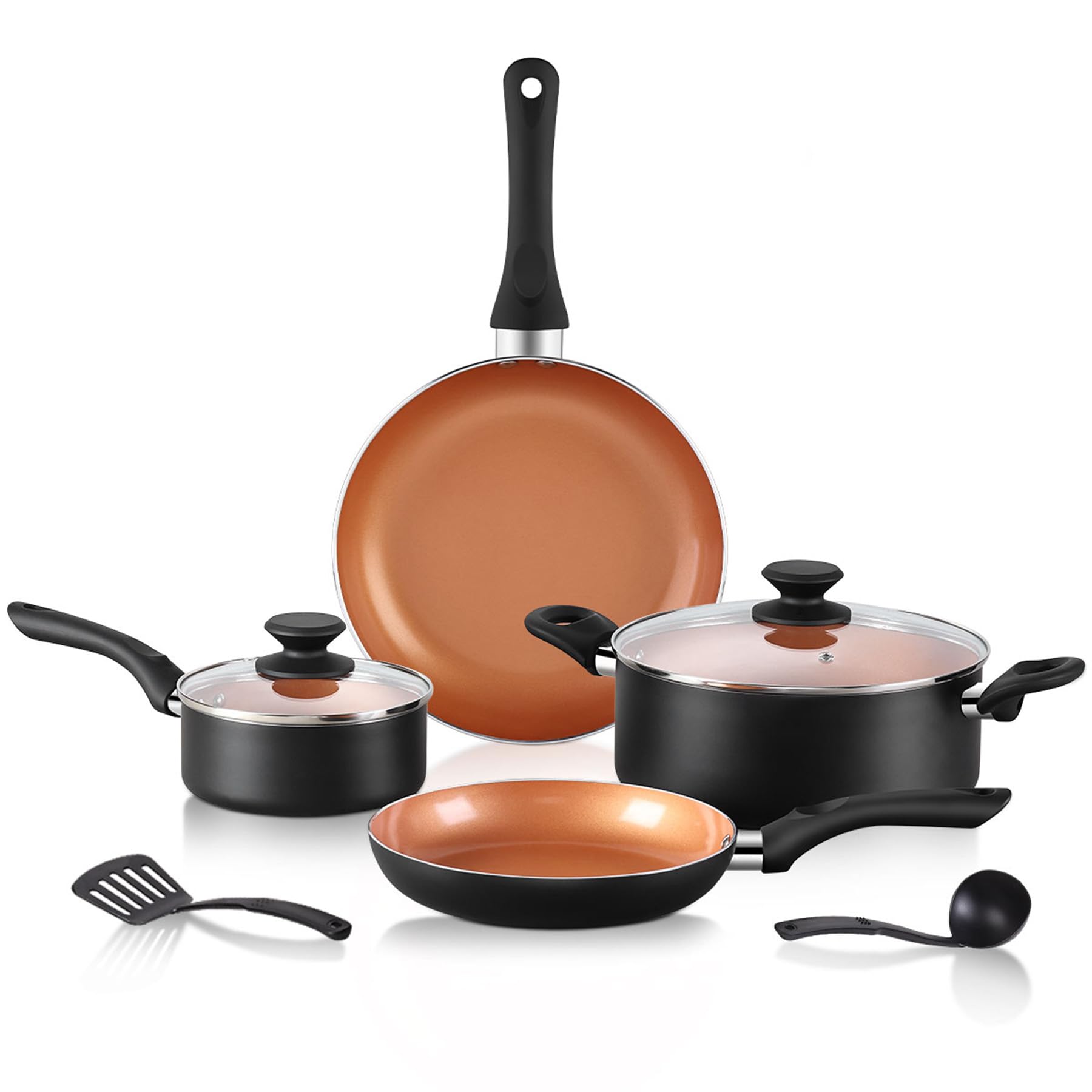 Batterie de cuisine en céramique, 8 pièces antiadhésives, compatible avec plaques à frire, casseroles, pelle et louche