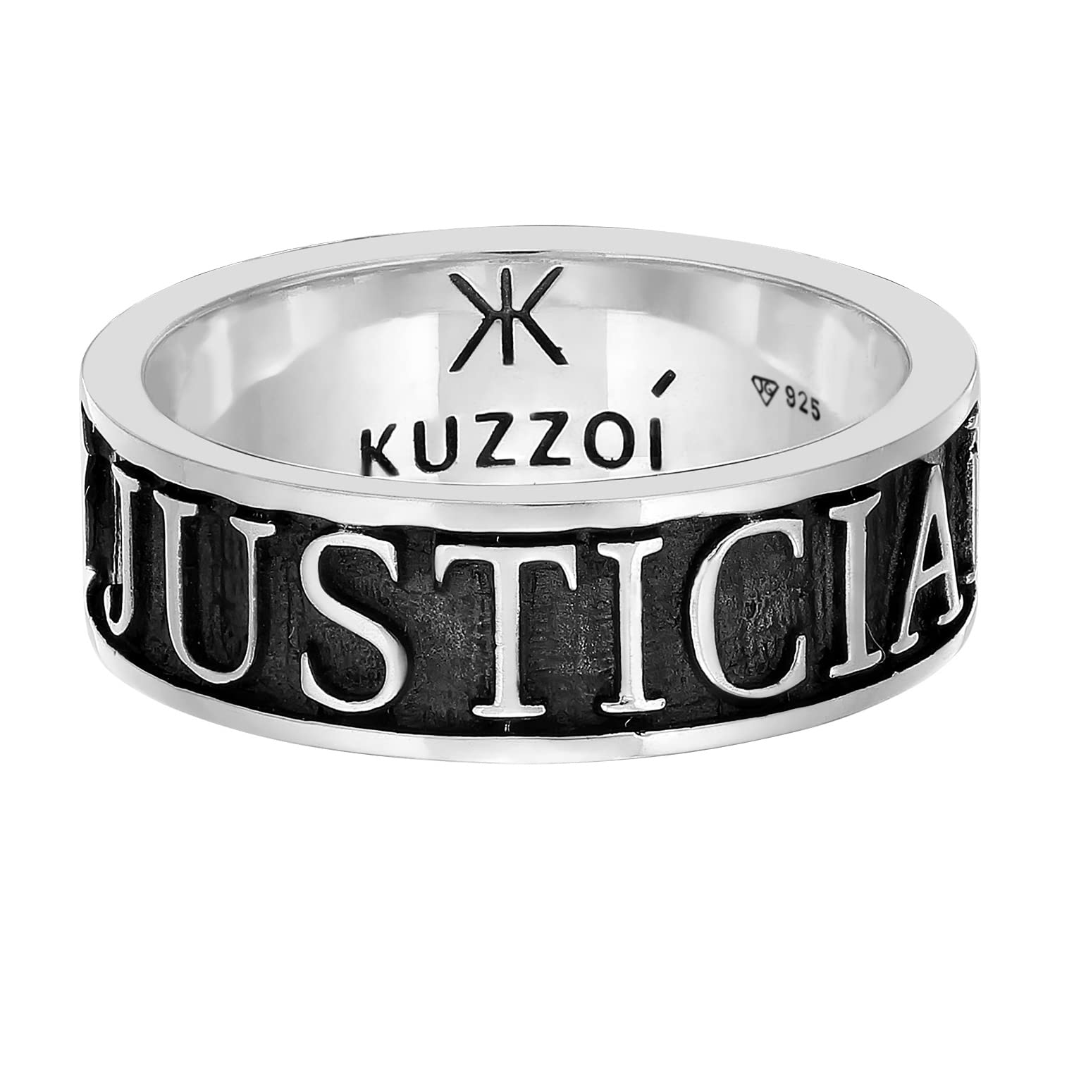 Kuzzoi Herrenring oxidiert Bandring massiv (8 mm) 925 Silber Breites | Schmuck Accessoire mit Schriftzug Silberring für Männer in der Ringgröße 60-66
