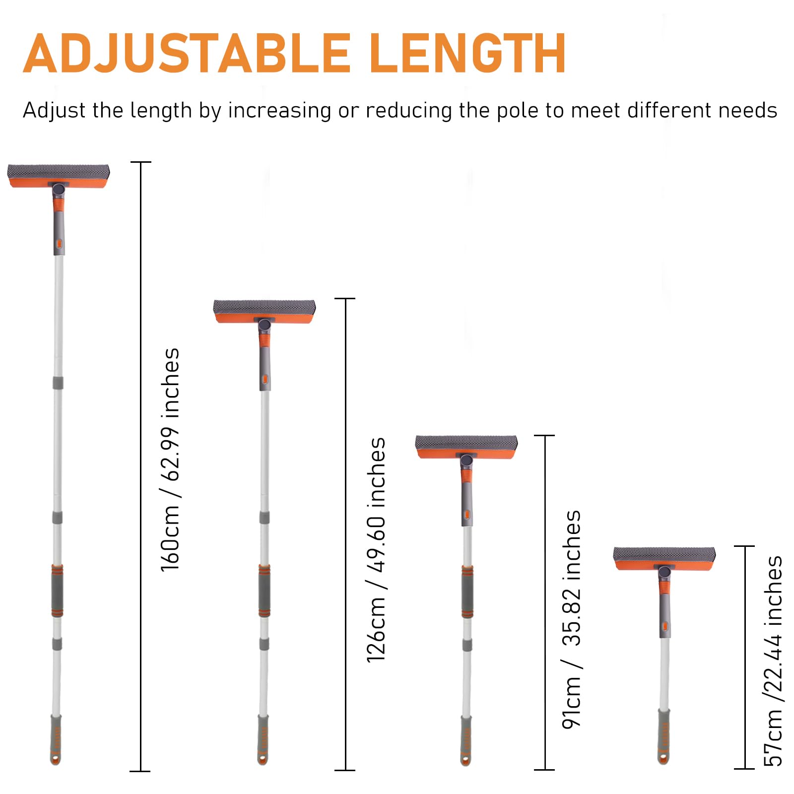 Jubor 2-in-1 Fensterputzer Mit Teleskopstiel - 160cm Für Innen & Außen, Auch Für Autoscheiben