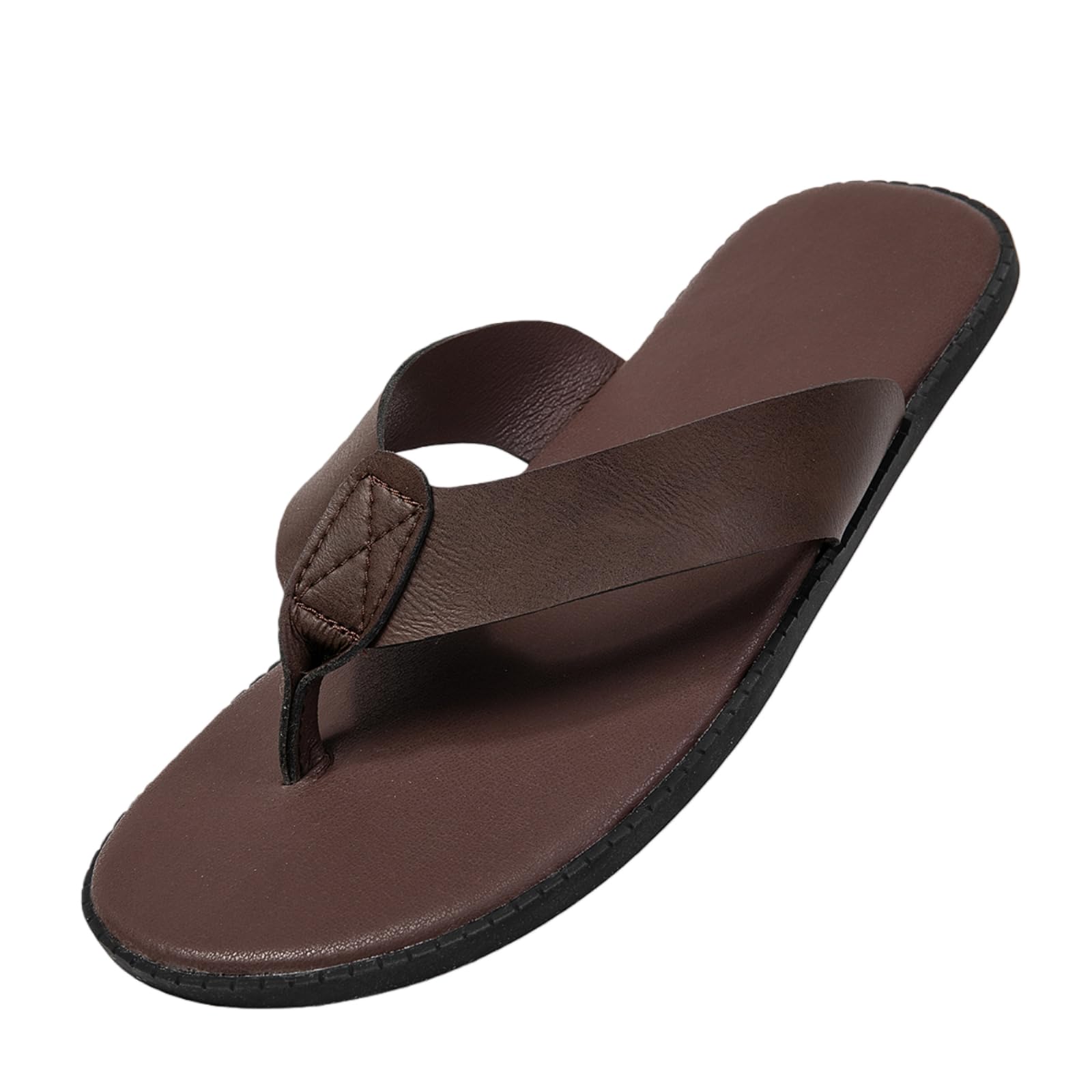 Chanclas Sandalias De Los Hombres Liso Plano Cojín Plantilla Borde Cosido Antideslizante Sola Playa Hogar Diario Verano Al Aire Libre-Dark Brown-40