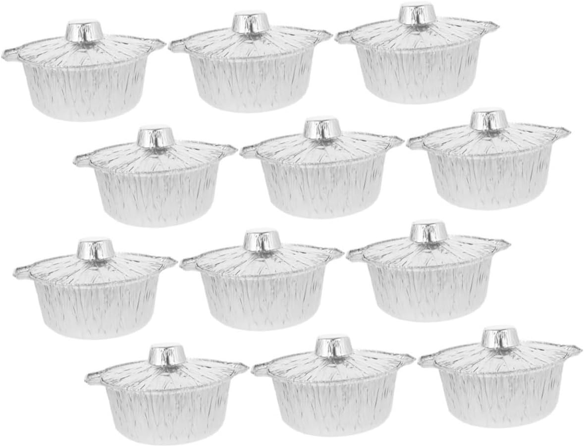 PRETYZOOM 24pcs High Temperature Resistant Aluminum Foil Pots Tinfoil Pots Lids Easy to Clean Baking Grilling